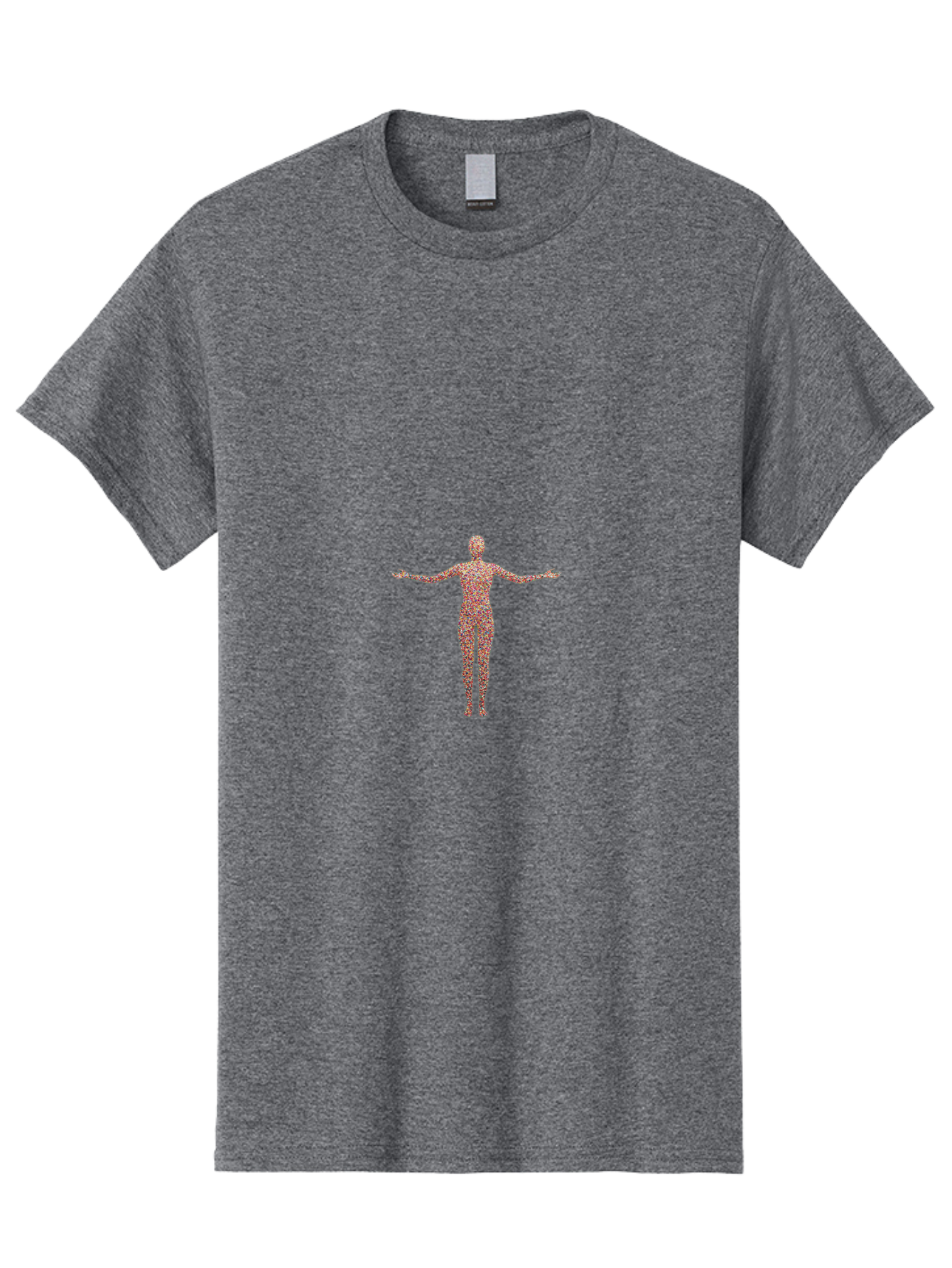 Human-Silhouette Men'S Graphic Tee, 100% Cotton, Comfortable Casual Summer Wear, Machine Washable, Human Silhouette, Abstract Figure, Red Floral Pattern, Arms Outstretched, Creative Design, Artistic Expression, Unique Texture, Modern Art Bad203