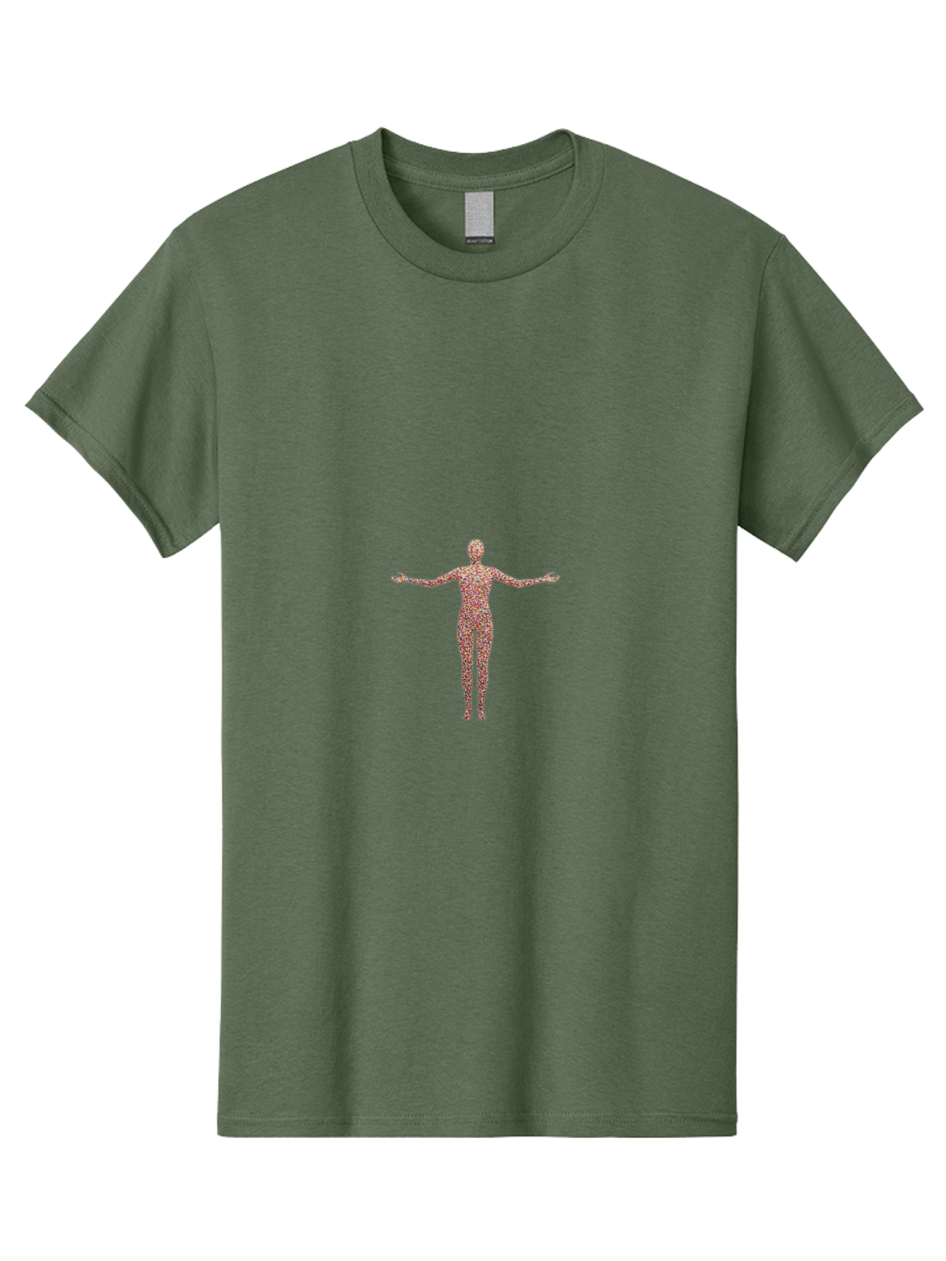 Human-Silhouette Men'S Graphic Tee, 100% Cotton, Comfortable Casual Summer Wear, Machine Washable, Human Silhouette, Abstract Figure, Red Floral Pattern, Arms Outstretched, Creative Design, Artistic Expression, Unique Texture, Modern Art Bad203