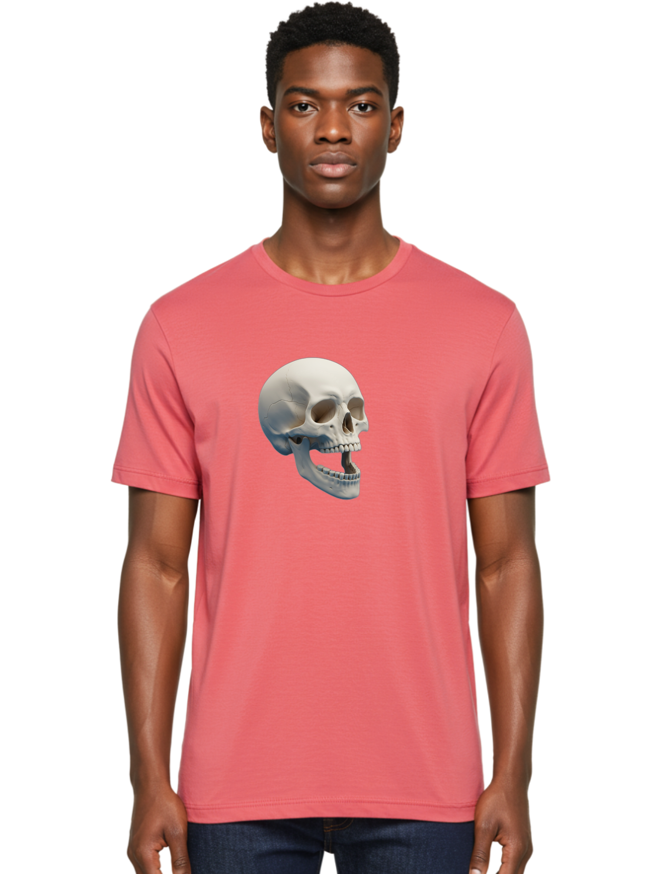 Human-Skull-1 Men'S Graphic Tee, 100% Cotton, Comfortable Casual Summer Wear, Machine Washable, Human Skull, Skeletal Head, Anatomy, Bones, Teeth, Jawbone, Scientific Illustration, Medical Art, 3D Rendering, Detailed Model Bad204