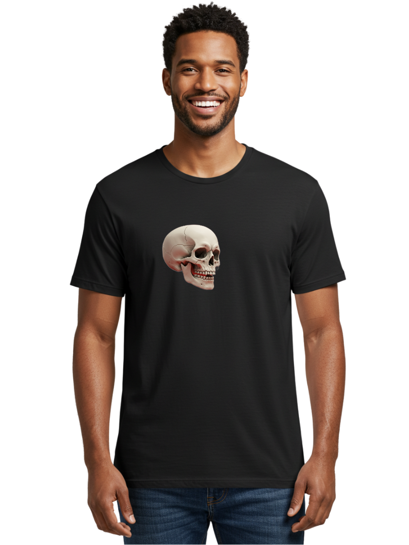 Human-Skull Men'S Graphic Tee, 100% Cotton, Comfortable Casual Summer Wear, Machine Washable, Human Skull, Skeletal Head, Anatomy, Bone Structure, Dental Anatomy, Forensic Science, Medical Education, Death Symbol, Gothic Art Bad205