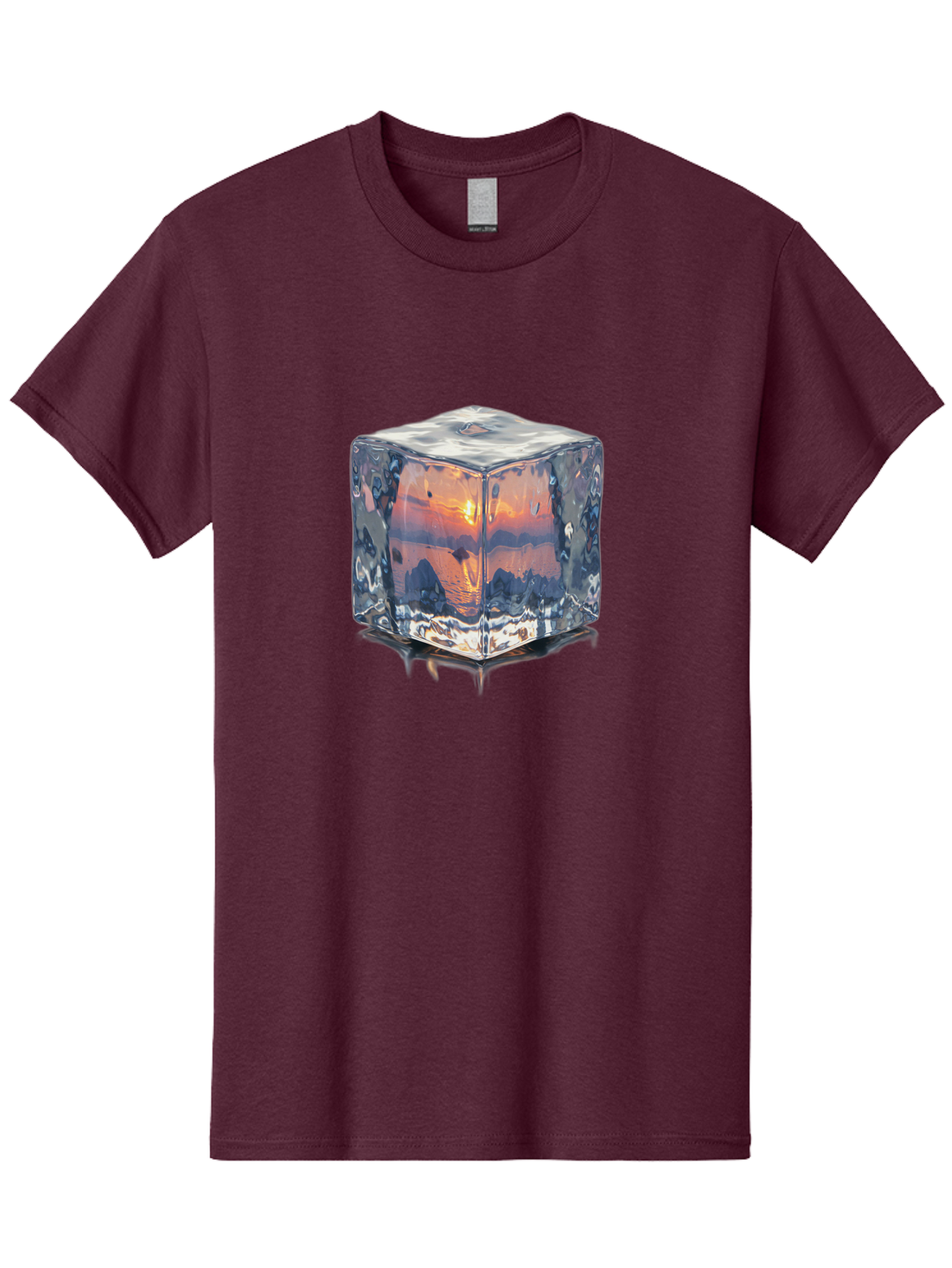 Ice-Cube-Sunset Men'S Graphic Tee, 100% Cotton, Comfortable Casual Summer Wear, Machine Washable, Ice Cube, Sunset Reflection, Ocean View, Rocky Landscape, Vibrant Orange, Cool Glass, Dramatic Scenery, Serene Atmosphere, Frozen Moment Bad207