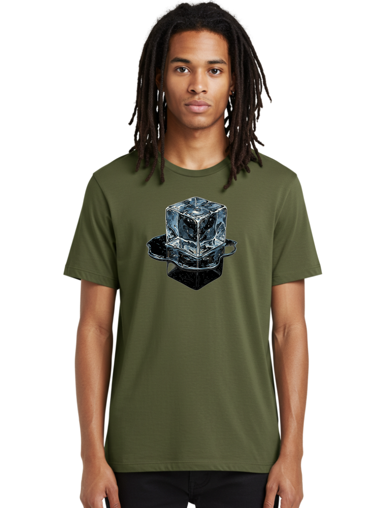 Ice-Cube Men'S Graphic Tee, 100% Cotton, Comfortable Casual Summer Wear, Machine Washable, Ice Cube, Transparent Ice, Water Droplets On Ice, Shiny Ice Cube, Reflective Surface, Cold Beverage, Modern Illustration, Ice On Black, Chilled Drink, Bad208