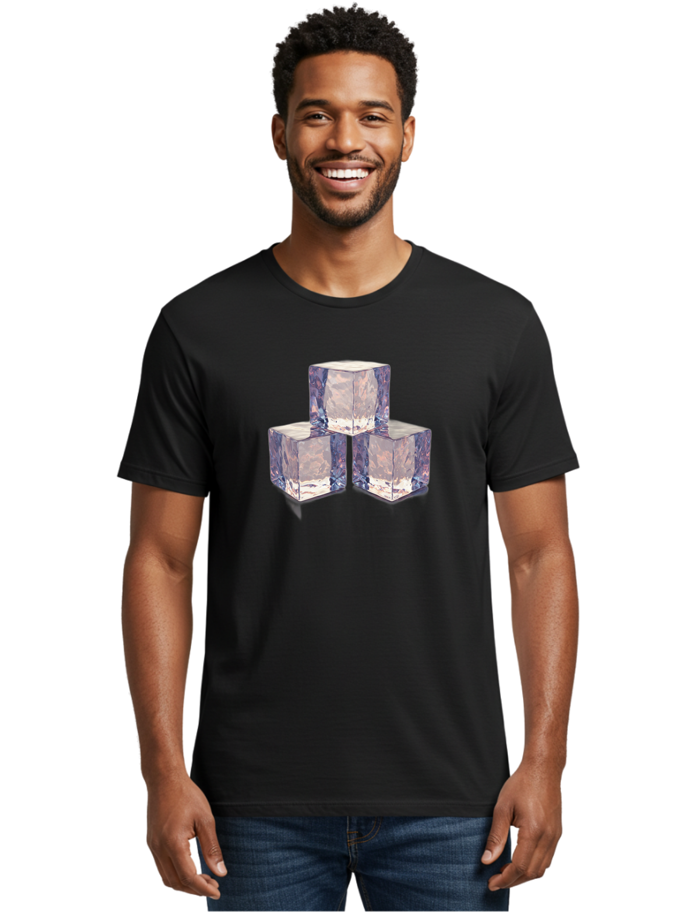 Ice-Cubes-1 Men'S Graphic Tee, 100% Cotton, Comfortable Casual Summer Wear, Machine Washable, Ice Cubes, Frozen Cubes, Clear Ice, Chilled Beverages, Refreshing Drinks, Cold Temperatures, Crystal Clear Bad209
