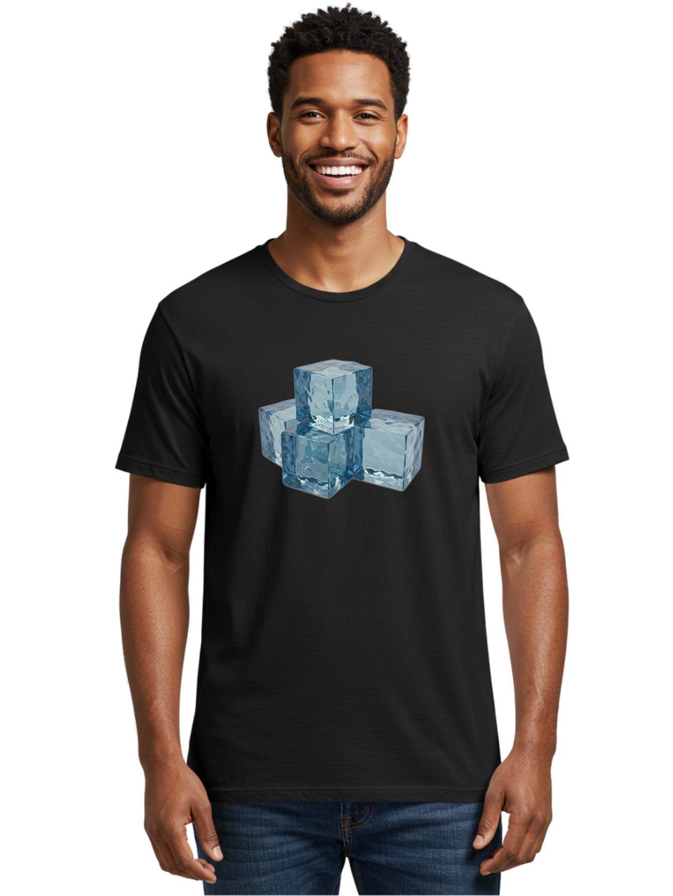 Ice-Cubes Men'S Graphic Tee, 100% Cotton, Comfortable Casual Summer Wear, Machine Washable, Ice Cubes, Frozen Cubes, Transparent Ice, Cube Stack, Cold Beverage, Refreshing Drink, Chilled Cubes, Clear Ice, Icy Texture, Stacked Ice Bad210