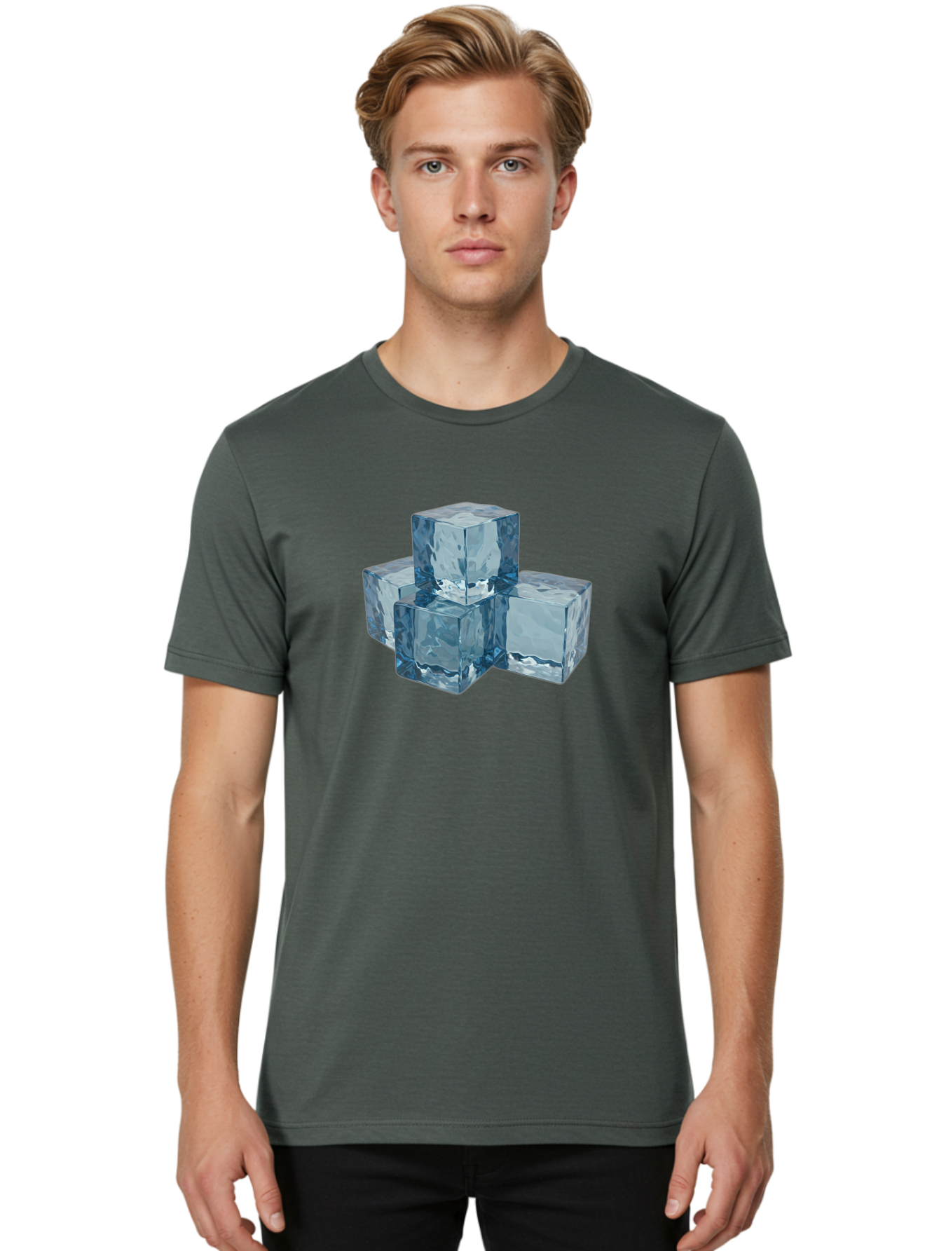 Ice-Cubes Men'S Graphic Tee, 100% Cotton, Comfortable Casual Summer Wear, Machine Washable, Ice Cubes, Frozen Cubes, Transparent Ice, Cube Stack, Cold Beverage, Refreshing Drink, Chilled Cubes, Clear Ice, Icy Texture, Stacked Ice Bad210
