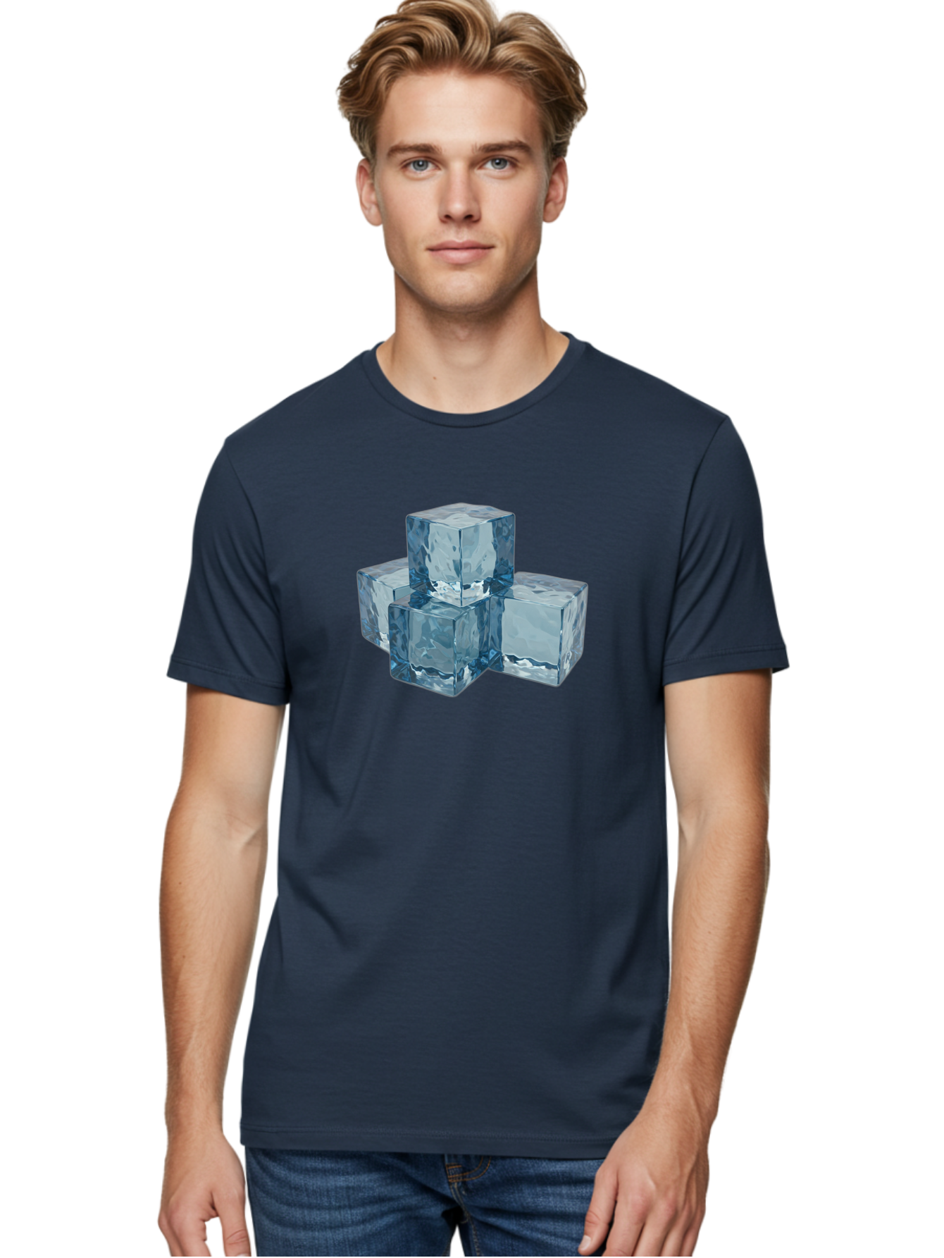Ice-Cubes Men'S Graphic Tee, 100% Cotton, Comfortable Casual Summer Wear, Machine Washable, Ice Cubes, Frozen Cubes, Transparent Ice, Cube Stack, Cold Beverage, Refreshing Drink, Chilled Cubes, Clear Ice, Icy Texture, Stacked Ice Bad210