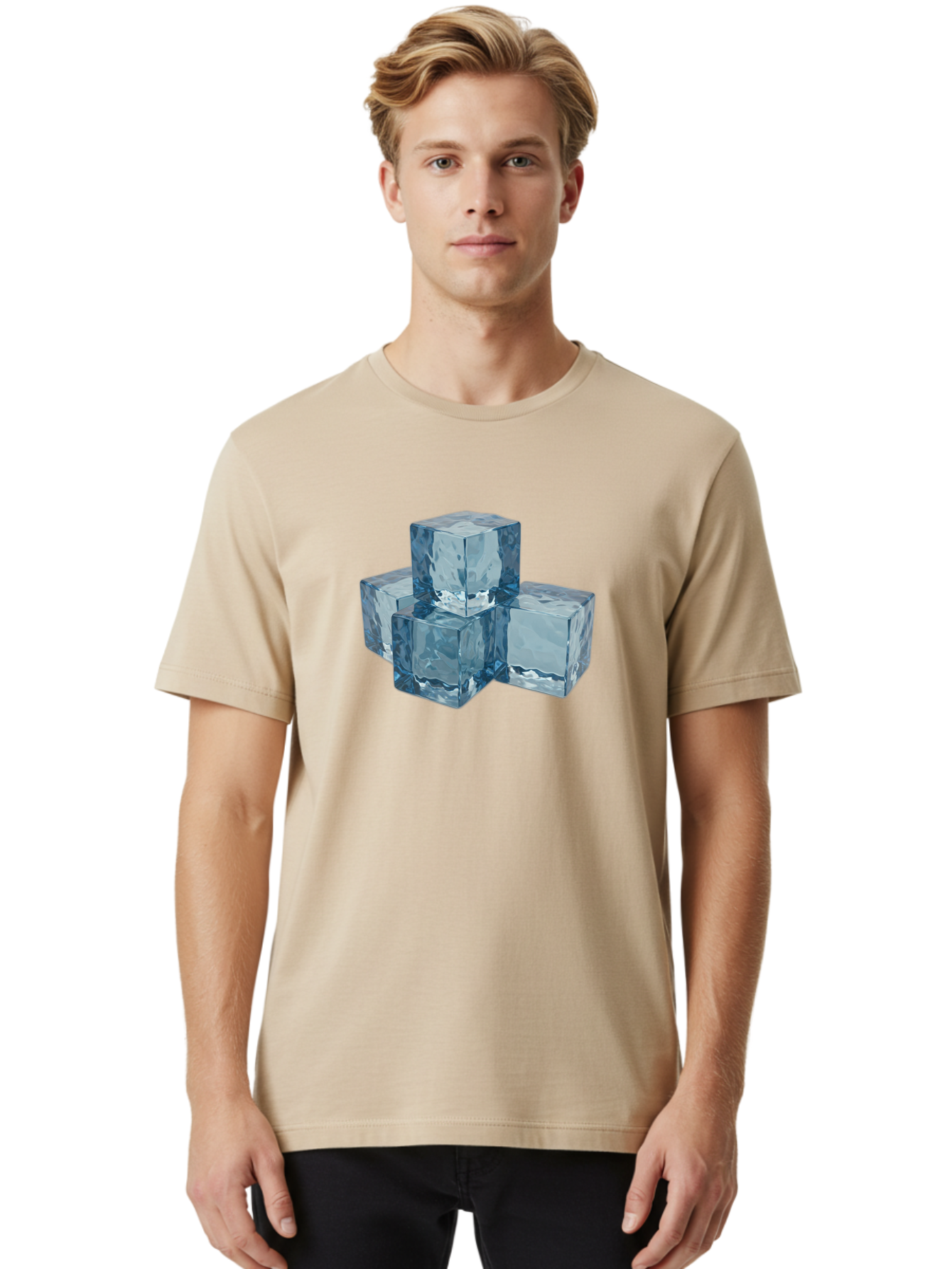 Ice-Cubes Men'S Graphic Tee, 100% Cotton, Comfortable Casual Summer Wear, Machine Washable, Ice Cubes, Frozen Cubes, Transparent Ice, Cube Stack, Cold Beverage, Refreshing Drink, Chilled Cubes, Clear Ice, Icy Texture, Stacked Ice Bad210