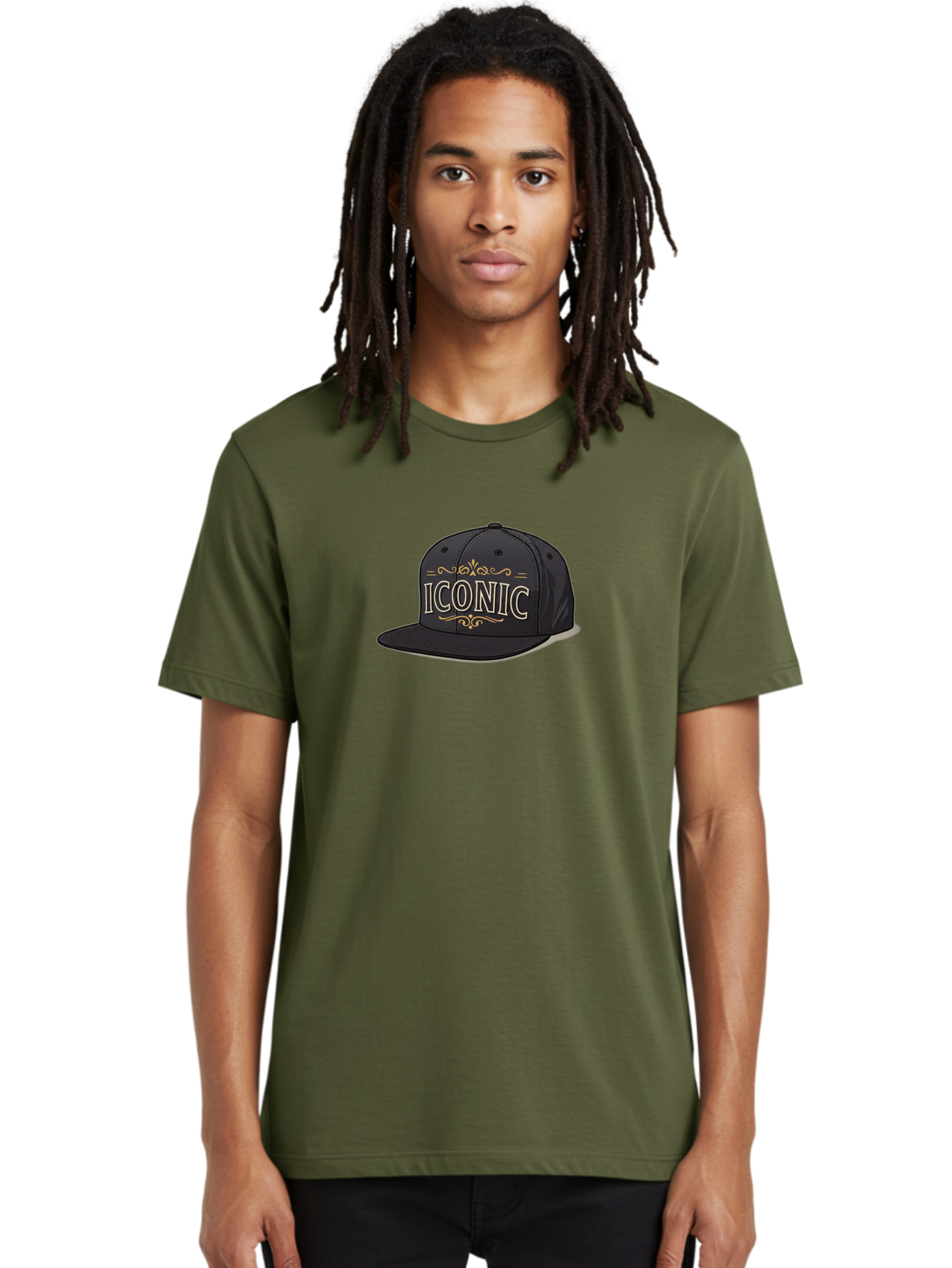 Iconic-Snapback-Hat Men'S Graphic Tee, 100% Cotton, Comfortable Casual Summer Wear, Machine Washable, Baseball Cap, Black Hat, Iconic Logo, Fashion Accessory, Trendy Headwear, Streetwear Style, Casual Wear, Hat Design, Gold Accents, Bad211