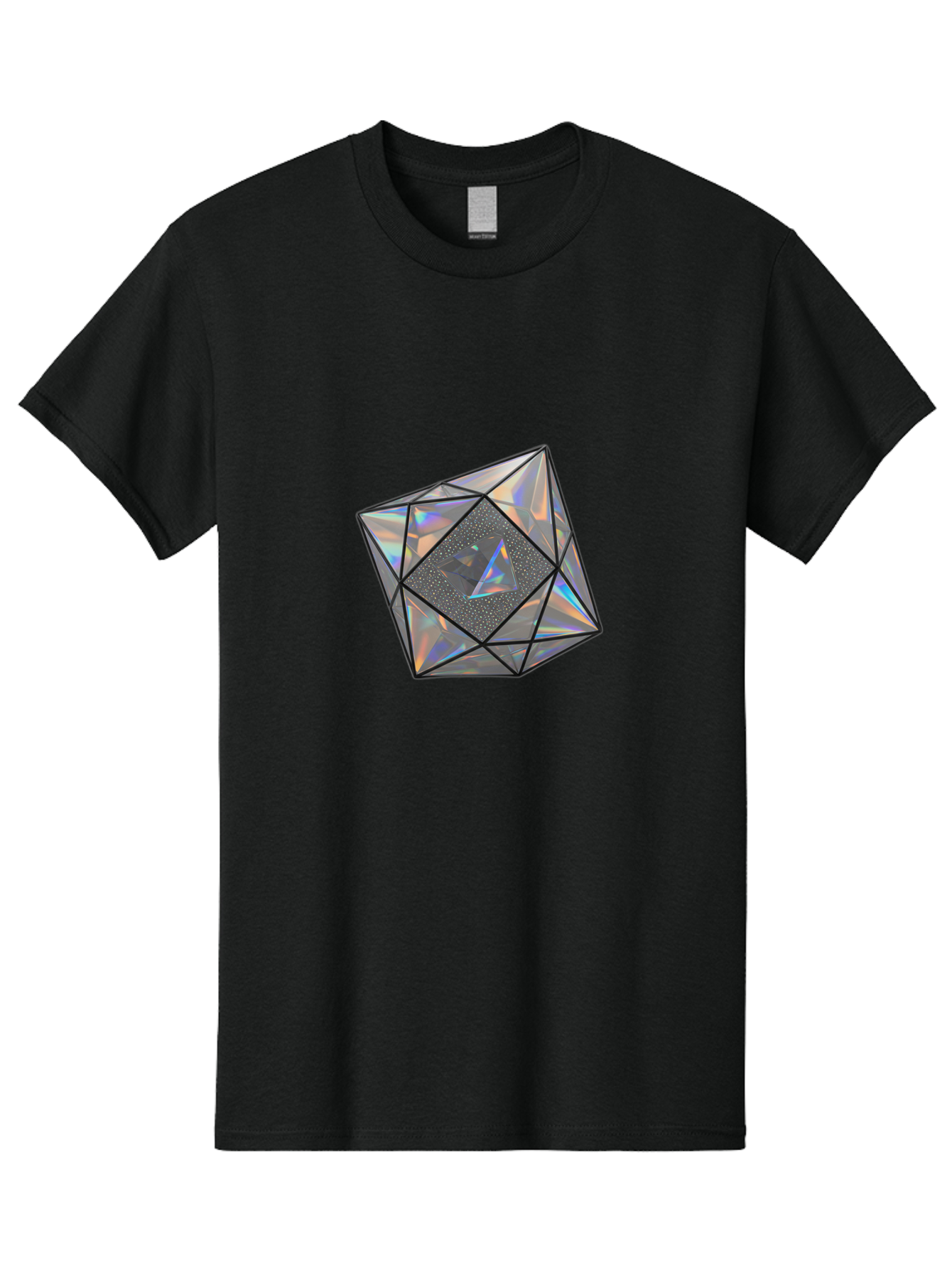 Icosahedron Men'S Graphic Tee, 100% Cotton, Comfortable Casual Summer Wear, Machine Washable, Geometric Shape, 3D Icosahedron, Holographic Effect, Iridescent Colors, Futuristic Design, Crystal-Like Appearance, Modern Art Bad212