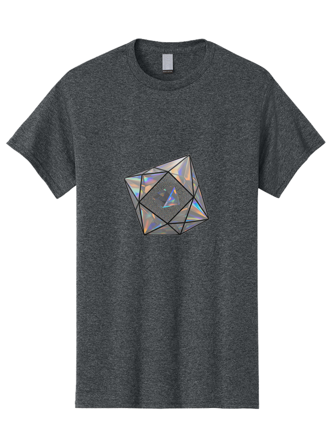 Icosahedron Men'S Graphic Tee, 100% Cotton, Comfortable Casual Summer Wear, Machine Washable, Geometric Shape, 3D Icosahedron, Holographic Effect, Iridescent Colors, Futuristic Design, Crystal-Like Appearance, Modern Art Bad212