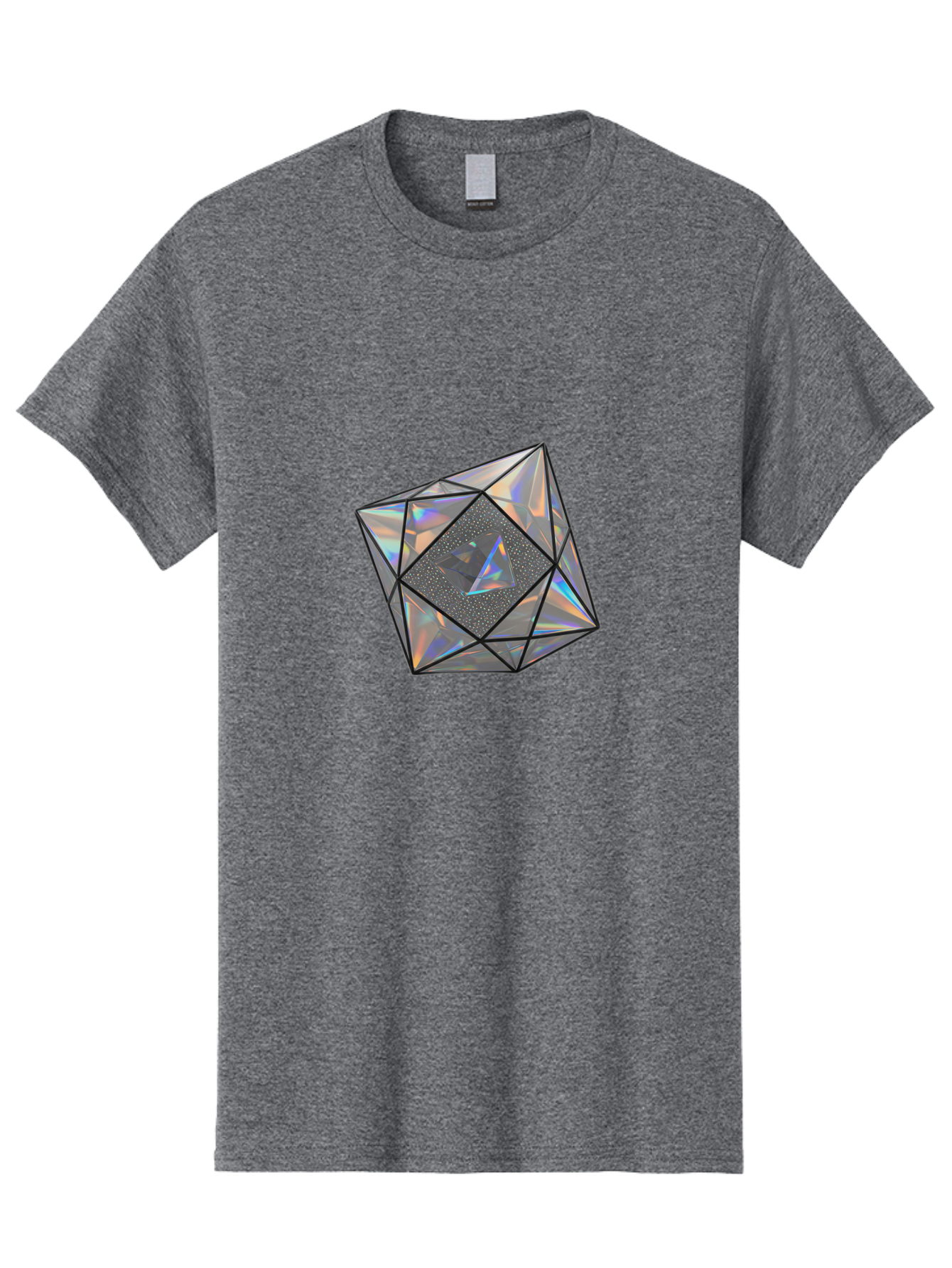 Icosahedron Men'S Graphic Tee, 100% Cotton, Comfortable Casual Summer Wear, Machine Washable, Geometric Shape, 3D Icosahedron, Holographic Effect, Iridescent Colors, Futuristic Design, Crystal-Like Appearance, Modern Art Bad212