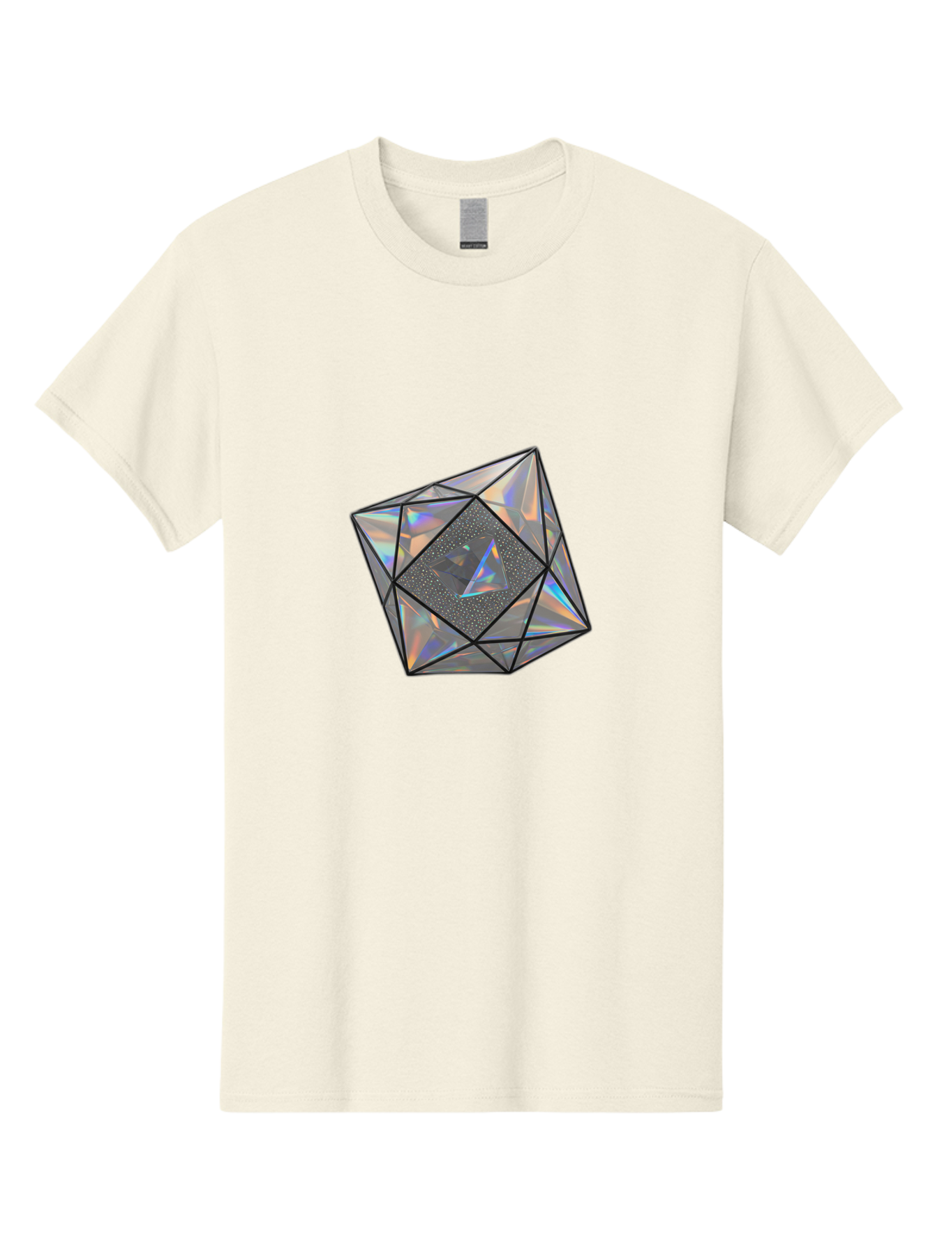 Icosahedron Men'S Graphic Tee, 100% Cotton, Comfortable Casual Summer Wear, Machine Washable, Geometric Shape, 3D Icosahedron, Holographic Effect, Iridescent Colors, Futuristic Design, Crystal-Like Appearance, Modern Art Bad212