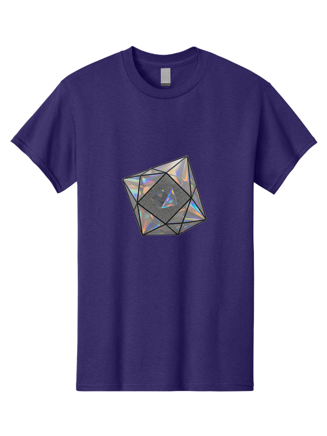Icosahedron Men'S Graphic Tee, 100% Cotton, Comfortable Casual Summer Wear, Machine Washable, Geometric Shape, 3D Icosahedron, Holographic Effect, Iridescent Colors, Futuristic Design, Crystal-Like Appearance, Modern Art Bad212