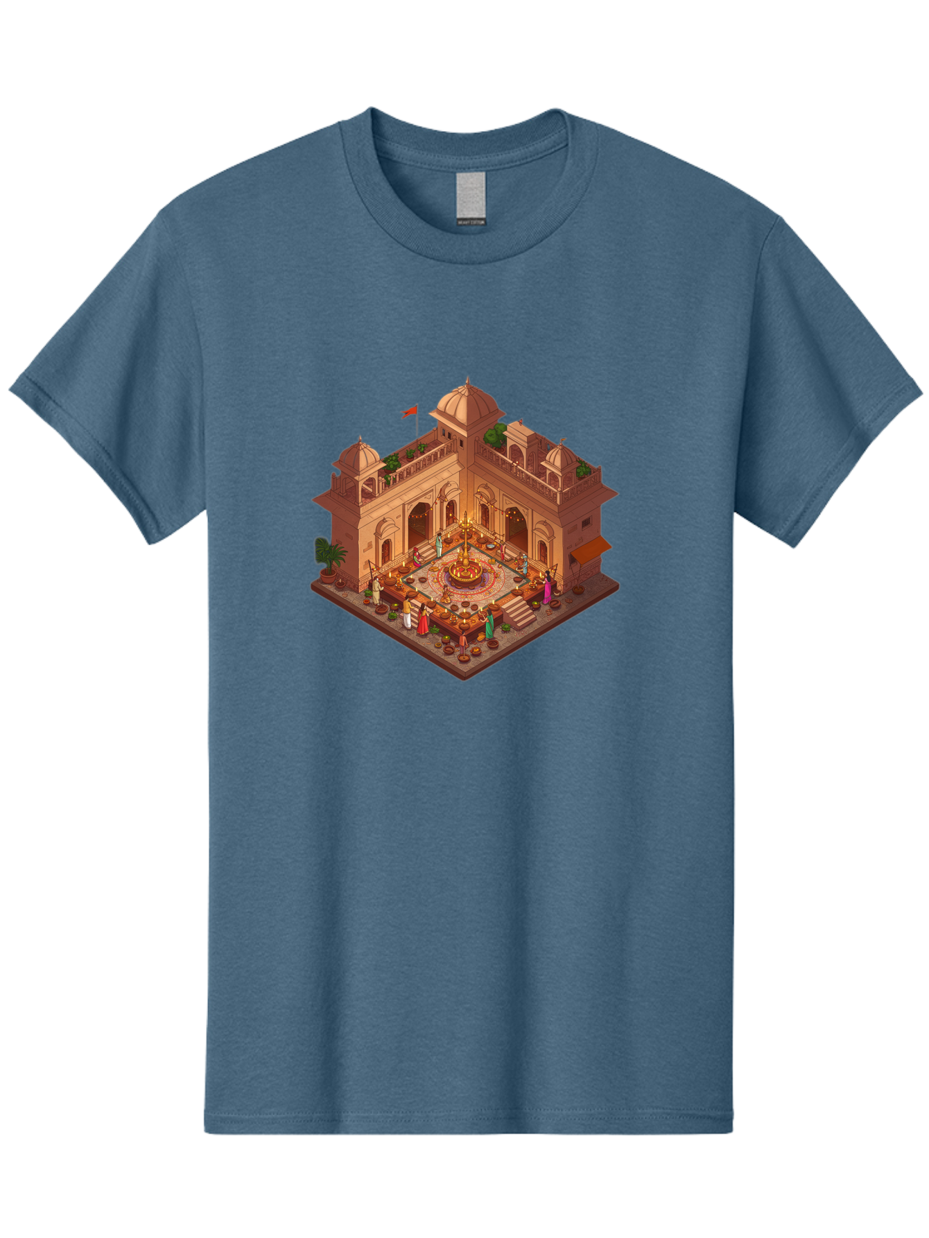 Indian-Palace Men'S Graphic Tee, 100% Cotton, Comfortable Casual Summer Wear, Machine Washable, Indian Palace, Isometric View, Hindu Temple, Cultural Gathering, Traditional Architecture, Vibrant Colors, Cultural Heritage, Ornate Details, Bad213