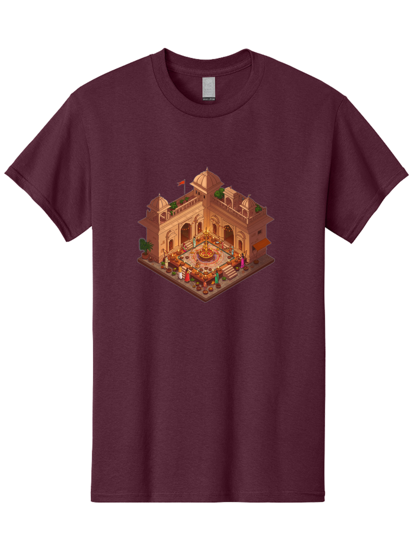 Indian-Palace Men'S Graphic Tee, 100% Cotton, Comfortable Casual Summer Wear, Machine Washable, Indian Palace, Isometric View, Hindu Temple, Cultural Gathering, Traditional Architecture, Vibrant Colors, Cultural Heritage, Ornate Details, Bad213