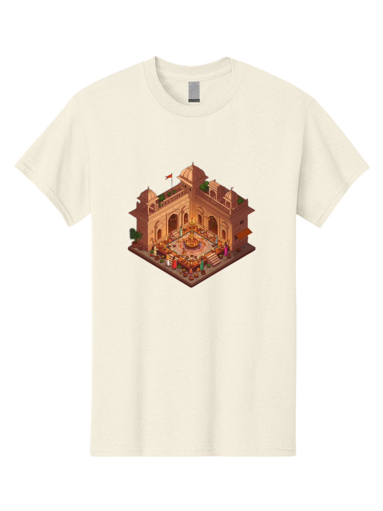 Indian-Palace Men'S Graphic Tee, 100% Cotton, Comfortable Casual Summer Wear, Machine Washable, Indian Palace, Isometric View, Hindu Temple, Cultural Gathering, Traditional Architecture, Vibrant Colors, Cultural Heritage, Ornate Details, Bad213
