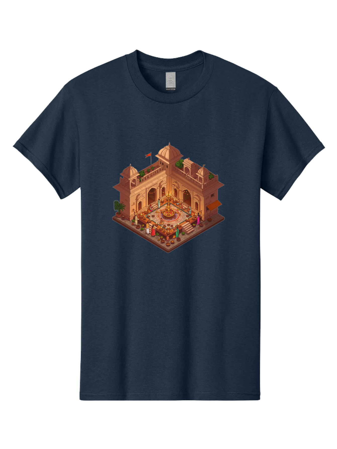Indian-Palace Men'S Graphic Tee, 100% Cotton, Comfortable Casual Summer Wear, Machine Washable, Indian Palace, Isometric View, Hindu Temple, Cultural Gathering, Traditional Architecture, Vibrant Colors, Cultural Heritage, Ornate Details, Bad213