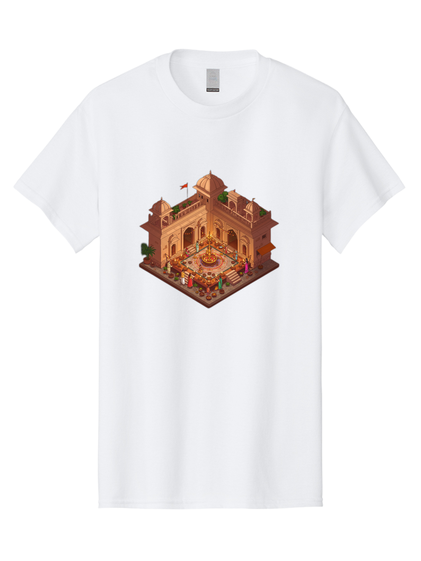 Indian-Palace Men'S Graphic Tee, 100% Cotton, Comfortable Casual Summer Wear, Machine Washable, Indian Palace, Isometric View, Hindu Temple, Cultural Gathering, Traditional Architecture, Vibrant Colors, Cultural Heritage, Ornate Details, Bad213
