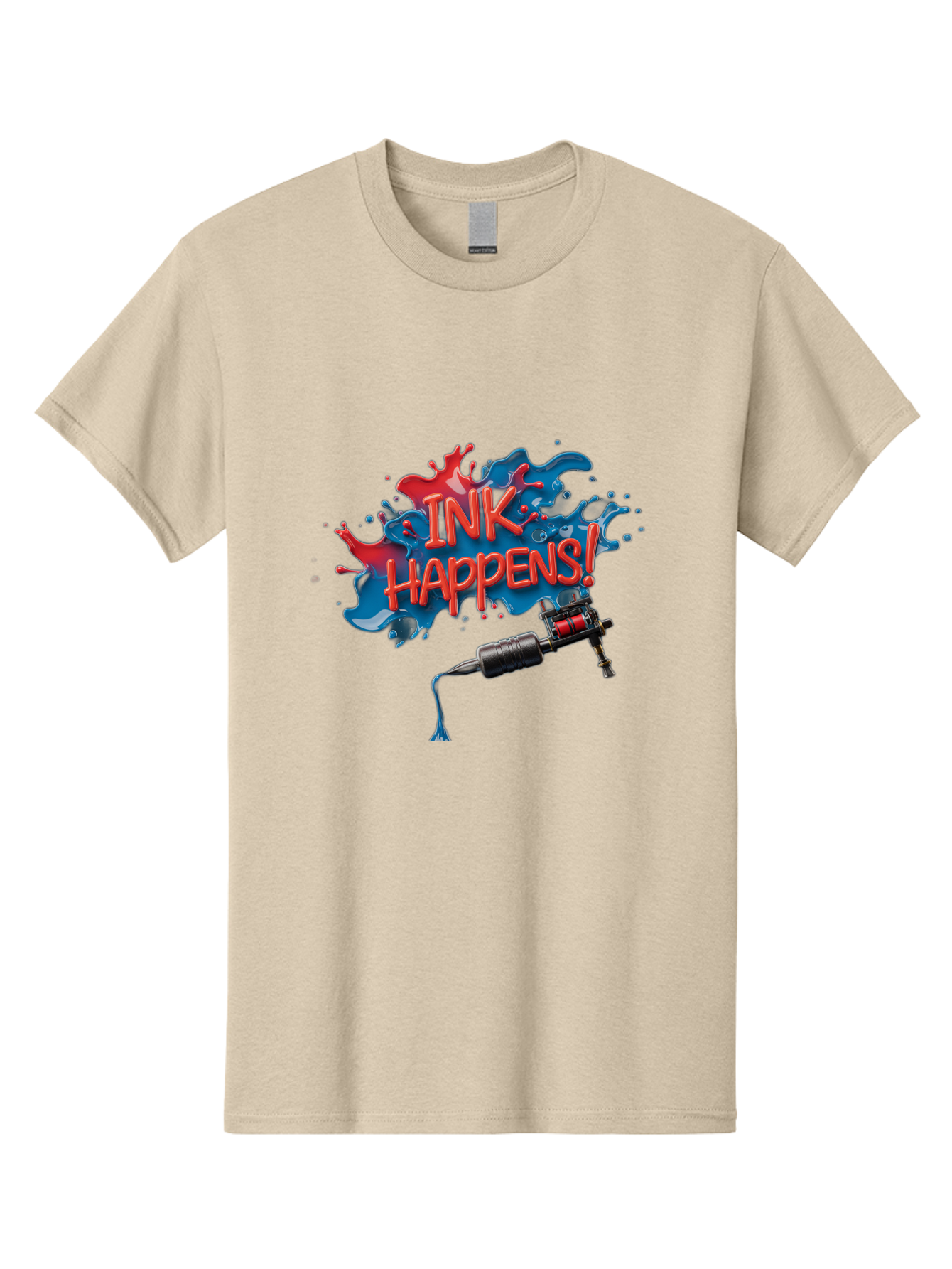Ink-Happens Men'S Graphic Tee, 100% Cotton, Comfortable Casual Summer Wear, Machine Washable, Tattoo Machine, Ink Splatter, Vibrant Colors, Bold Typography, Tattoo Art, Body Art, Creative Expression, Ink Happens! Bad217
