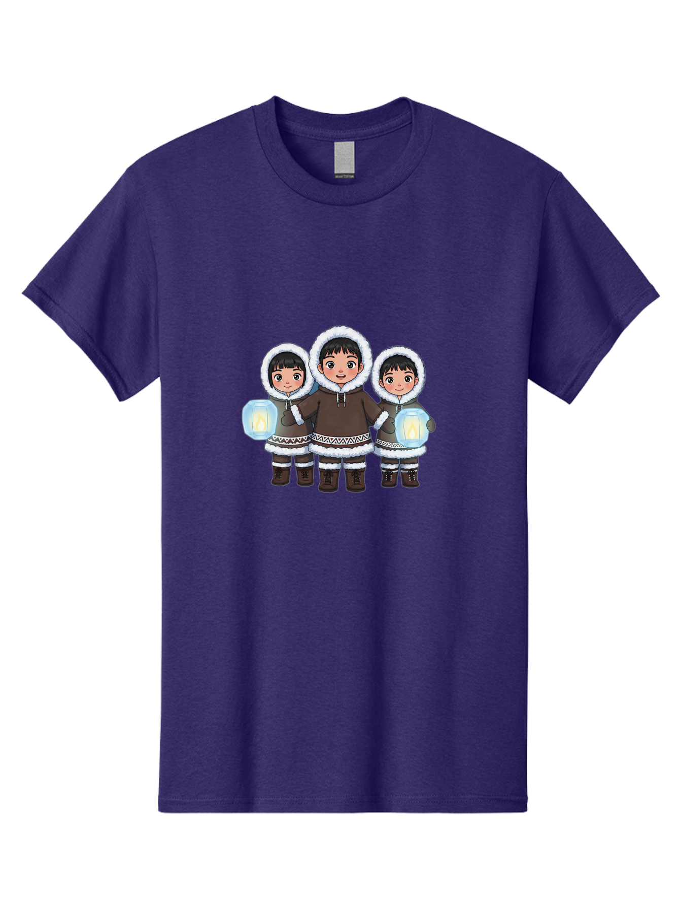 Inuit-Children-With-Lanterns Men'S Graphic Tee, 100% Cotton, Comfortable Casual Summer Wear, Machine Washable, Inuit Children, Traditional Clothing, Fur-Lined Hoods, Lanterns In Hands, Winter Attire, Arctic Culture, Indigenous People, Bad219