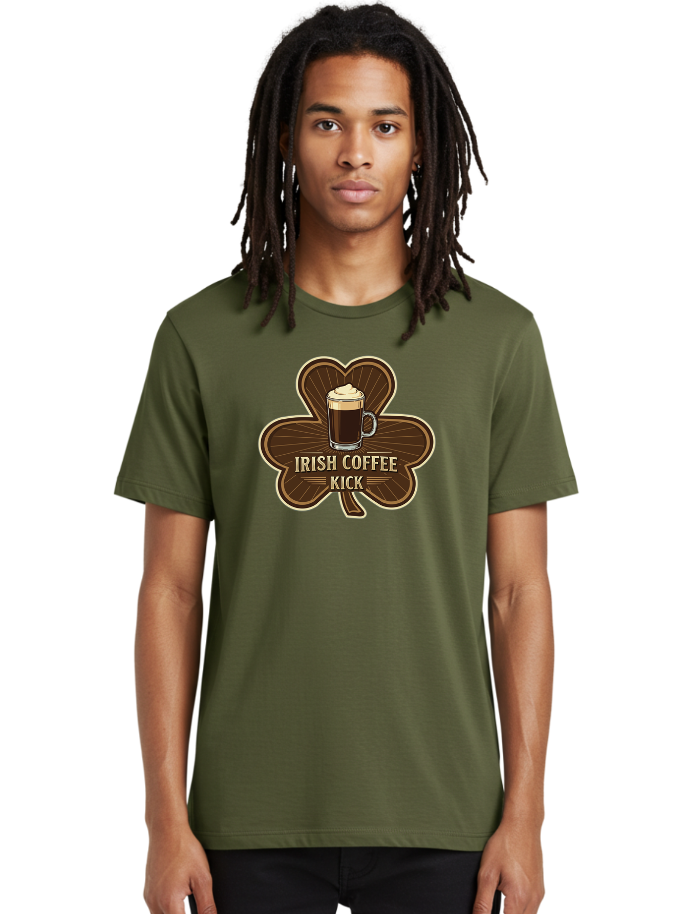 Irish-Coffee-Kick Men'S Graphic Tee, 100% Cotton, Comfortable Casual Summer Wear, Machine Washable, Irish Coffee, Coffee Kick, Coffee With Whipped Cream, Brown Cloverleaf, Energizing Beverage, Irish Heritage, Coffee Culture, Warm Drink, Bad220