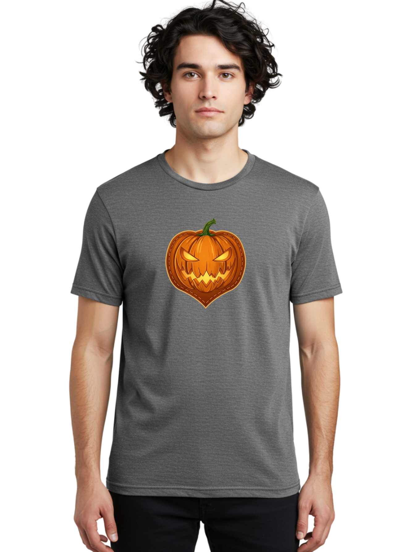 Jack-O-Lantern-1 Men'S Graphic Tee, 100% Cotton, Comfortable Casual Summer Wear, Machine Washable, Halloween Pumpkin, Jack O' Lantern, Spooky Face, Creepy Eyes, Stitched Pumpkin, Orange Pumpkin, Fall Decorations, Autumn Season, Cartoon Style, Bad221