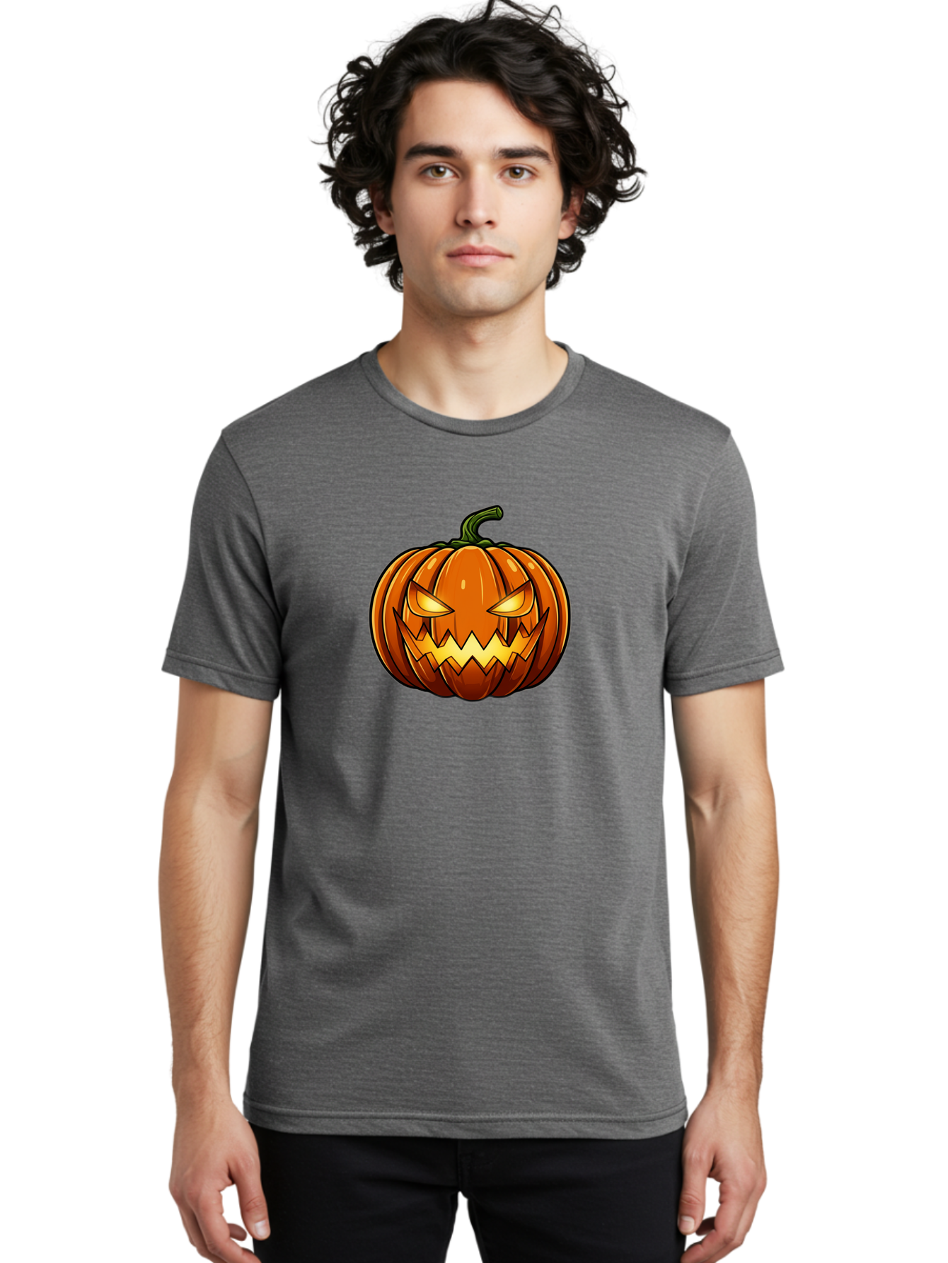 Jack-O-Lantern-2 Men'S Graphic Tee, 100% Cotton, Comfortable Casual Summer Wear, Machine Washable, Halloween Pumpkin, Jack O' Lantern, Spooky Face, Orange Pumpkin, Glowing Eyes, Scary Face, Autumn Decor, Festive Symbol, Seasonal Decoration Bad222