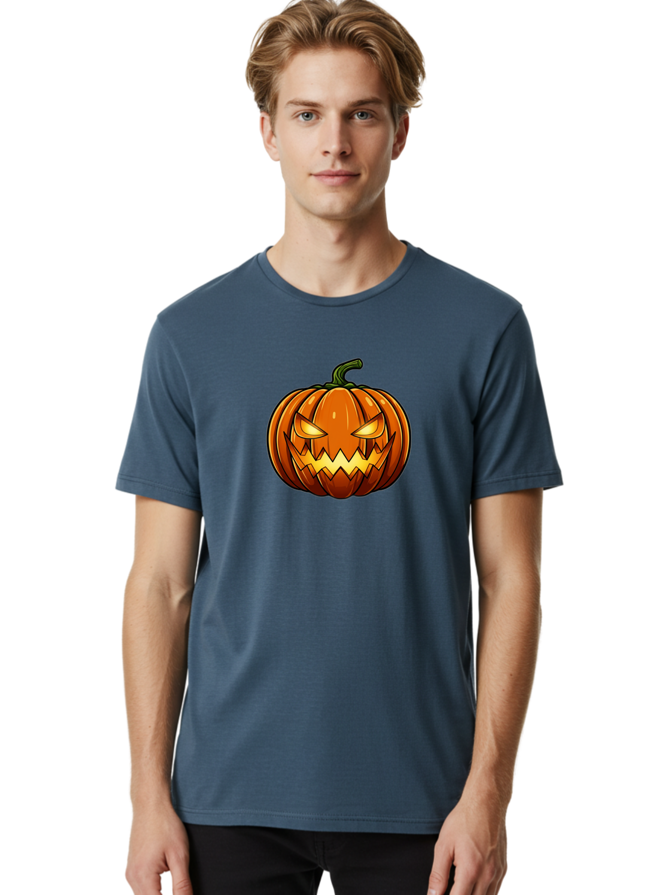 Jack-O-Lantern-2 Men'S Graphic Tee, 100% Cotton, Comfortable Casual Summer Wear, Machine Washable, Halloween Pumpkin, Jack O' Lantern, Spooky Face, Orange Pumpkin, Glowing Eyes, Scary Face, Autumn Decor, Festive Symbol, Seasonal Decoration Bad222