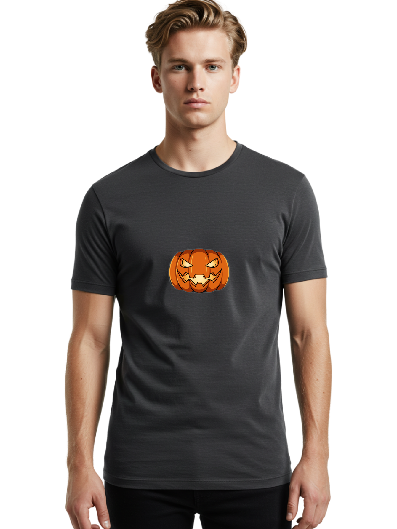 Jack-O-Lantern-3 Men'S Graphic Tee, 100% Cotton, Comfortable Casual Summer Wear, Machine Washable, Halloween Pumpkin, Jack-O-Lantern, Spooky Face, Cartoon Character, Autumnal Decor, Halloween Decorations, Scary Pumpkin, Evil Grin, Fall Season Bad223
