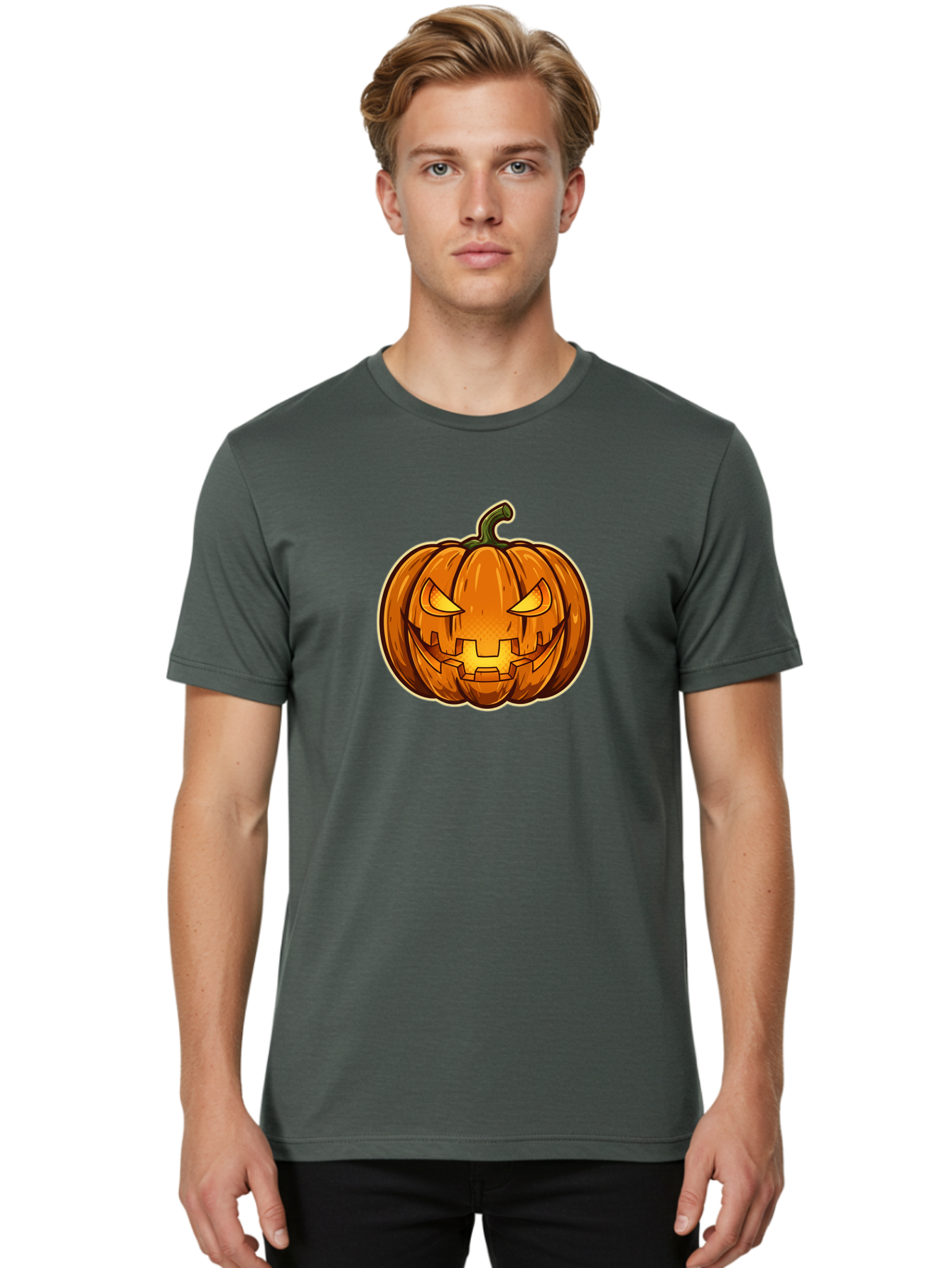 Jack-O-Lantern-4 Men'S Graphic Tee, 100% Cotton, Comfortable Casual Summer Wear, Machine Washable, Halloween Pumpkin, Jack O Lantern, Spooky Face, Orange Pumpkin, Cartoon Style, Autumn Decoration, Halloween Symbol, Seasonal Decor Bad224