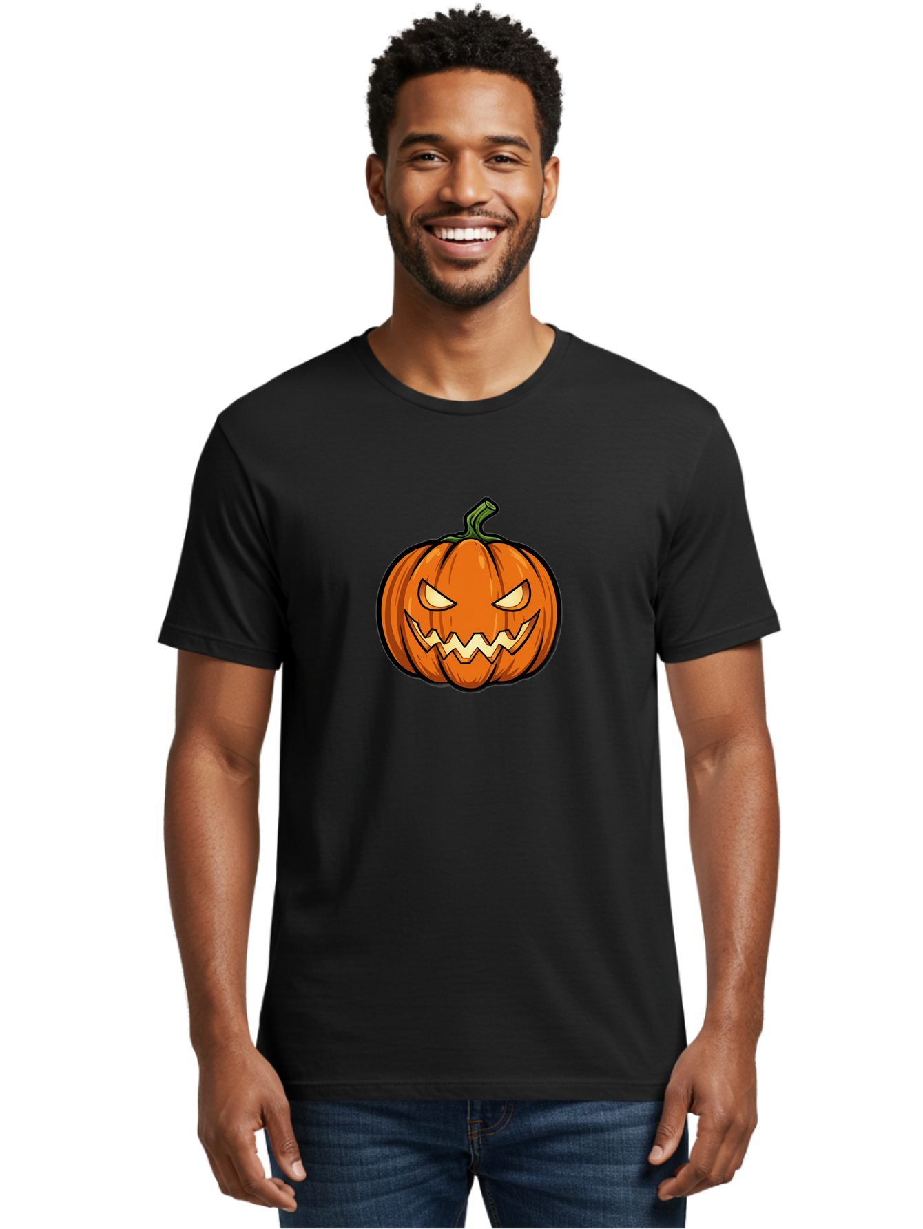 Jack-O-Lantern-5 Men'S Graphic Tee, 100% Cotton, Comfortable Casual Summer Wear, Machine Washable, Cartoon Pumpkin, Halloween Decorations, Spooky Face, Orange Pumpkin, Scary Eyes, Autumn Symbols, Jack O' Lantern, Halloween Theme, Festive Gourd Bad225