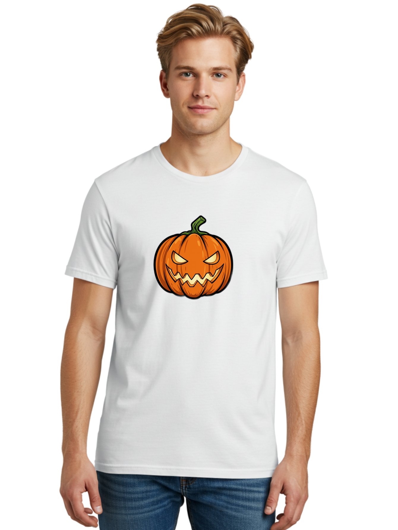 Jack-O-Lantern-5 Men'S Graphic Tee, 100% Cotton, Comfortable Casual Summer Wear, Machine Washable, Cartoon Pumpkin, Halloween Decorations, Spooky Face, Orange Pumpkin, Scary Eyes, Autumn Symbols, Jack O' Lantern, Halloween Theme, Festive Gourd Bad225