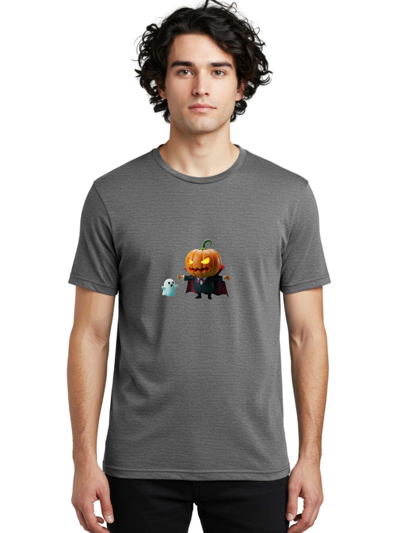 Jack-O-Lantern-Character Men'S Graphic Tee, 100% Cotton, Comfortable Casual Summer Wear, Machine Washable, Pumpkin Head, Vampire Costume, Ghostly Figure, Halloween Character, Spooky Atmosphere, Autumn Decorations, Festive Spirit, Bad226