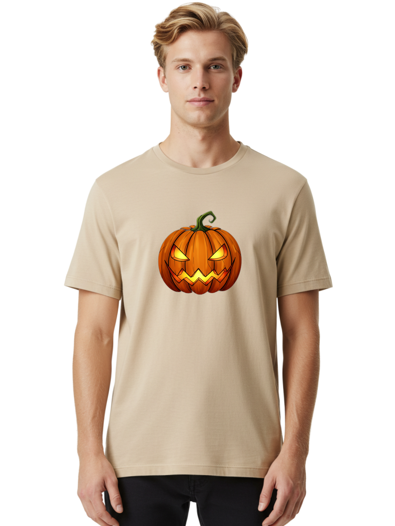 Jack-O-Lantern-Pumpkin Men'S Graphic Tee, 100% Cotton, Comfortable Casual Summer Wear, Machine Washable, Halloween Pumpkin, Carved Face, Glowing Eyes, Spooky Atmosphere, Autumnal Symbol, Festive Decor, Orange Gourd, Eerie Grin, Bad227