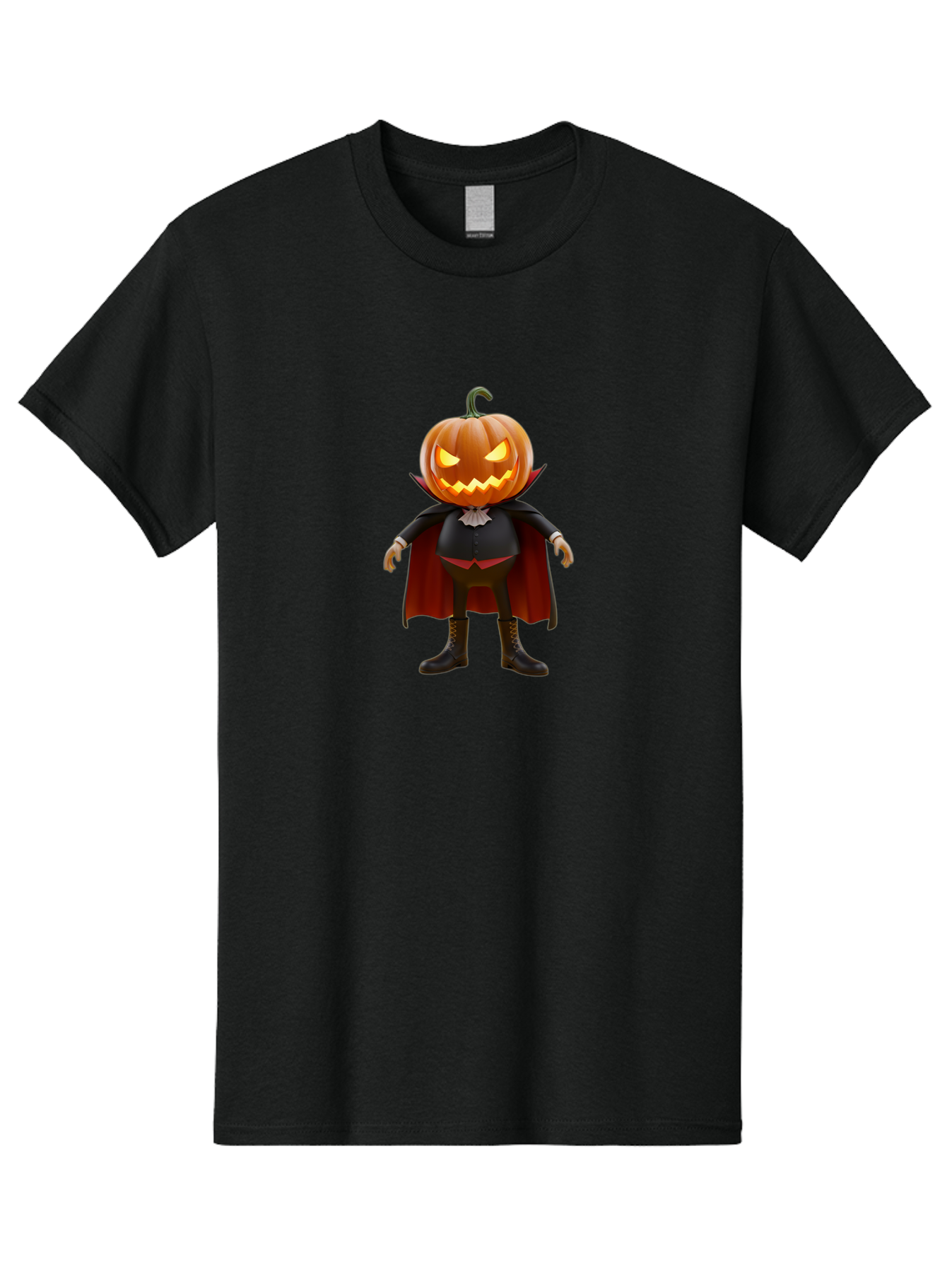 Jack-O-Lantern-Vampire Men'S Graphic Tee, 100% Cotton, Comfortable Casual Summer Wear, Machine Washable, Vampire Pumpkin, Jack-O-Lantern Head, Halloween Character, Spooky Figure, Red Cape, Black Suit, White Ruffle, Eerie Glow, Glowing Eyes, Bad228