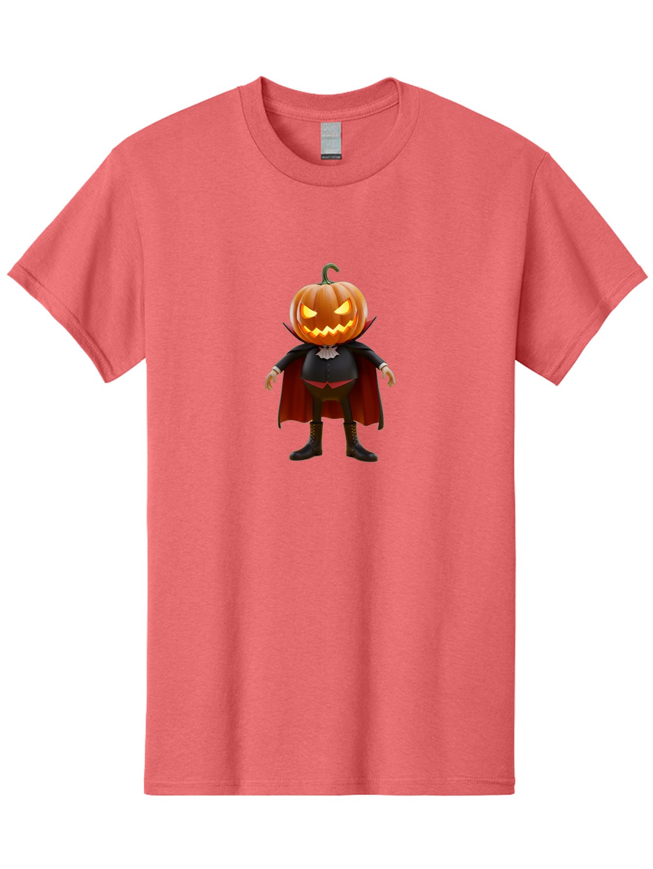 Jack-O-Lantern-Vampire Men'S Graphic Tee, 100% Cotton, Comfortable Casual Summer Wear, Machine Washable, Vampire Pumpkin, Jack-O-Lantern Head, Halloween Character, Spooky Figure, Red Cape, Black Suit, White Ruffle, Eerie Glow, Glowing Eyes, Bad228