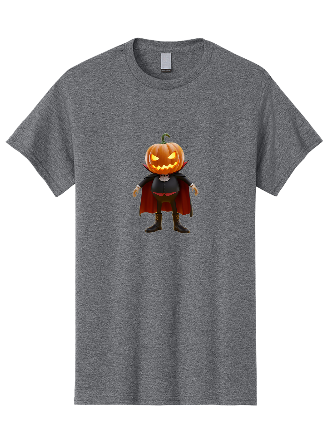 Jack-O-Lantern-Vampire Men'S Graphic Tee, 100% Cotton, Comfortable Casual Summer Wear, Machine Washable, Vampire Pumpkin, Jack-O-Lantern Head, Halloween Character, Spooky Figure, Red Cape, Black Suit, White Ruffle, Eerie Glow, Glowing Eyes, Bad228