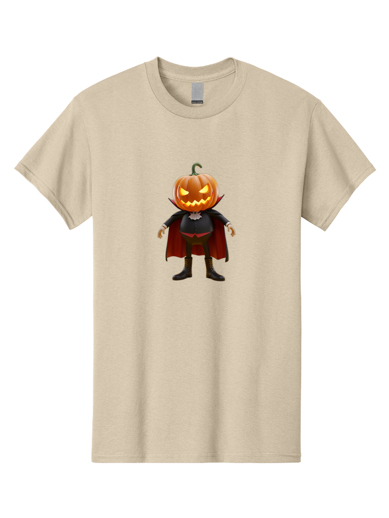 Jack-O-Lantern-Vampire Men'S Graphic Tee, 100% Cotton, Comfortable Casual Summer Wear, Machine Washable, Vampire Pumpkin, Jack-O-Lantern Head, Halloween Character, Spooky Figure, Red Cape, Black Suit, White Ruffle, Eerie Glow, Glowing Eyes, Bad228