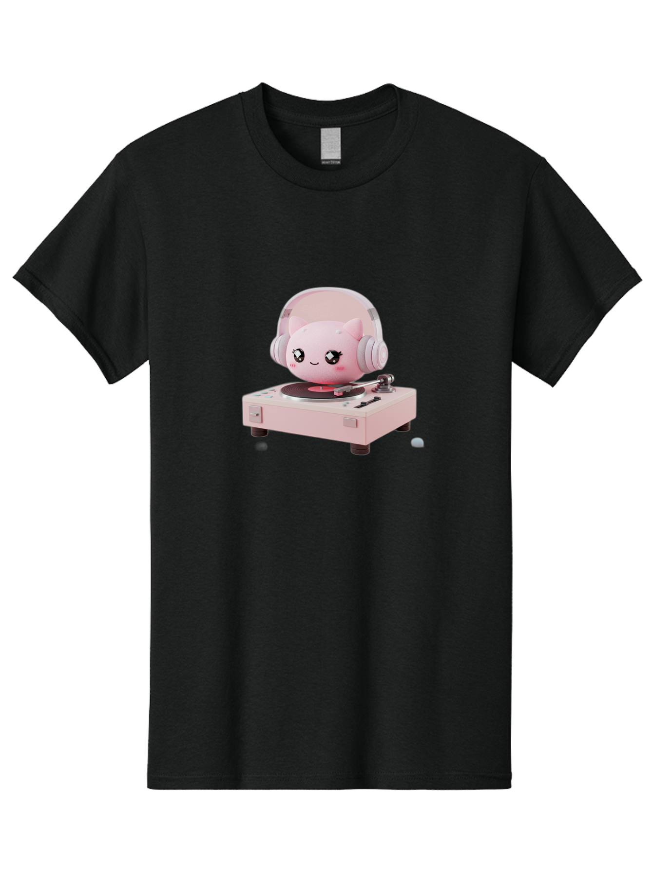 Jigglypuff-Listening-Music Men'S Graphic Tee, 100% Cotton, Comfortable Casual Summer Wear, Machine Washable, Jigglypuff Listening To Music, Pink Record Player, Pastel Colors, Cartoon Character, Retro Gaming, Nostalgic Vibes, Cute Illustration, Bad231