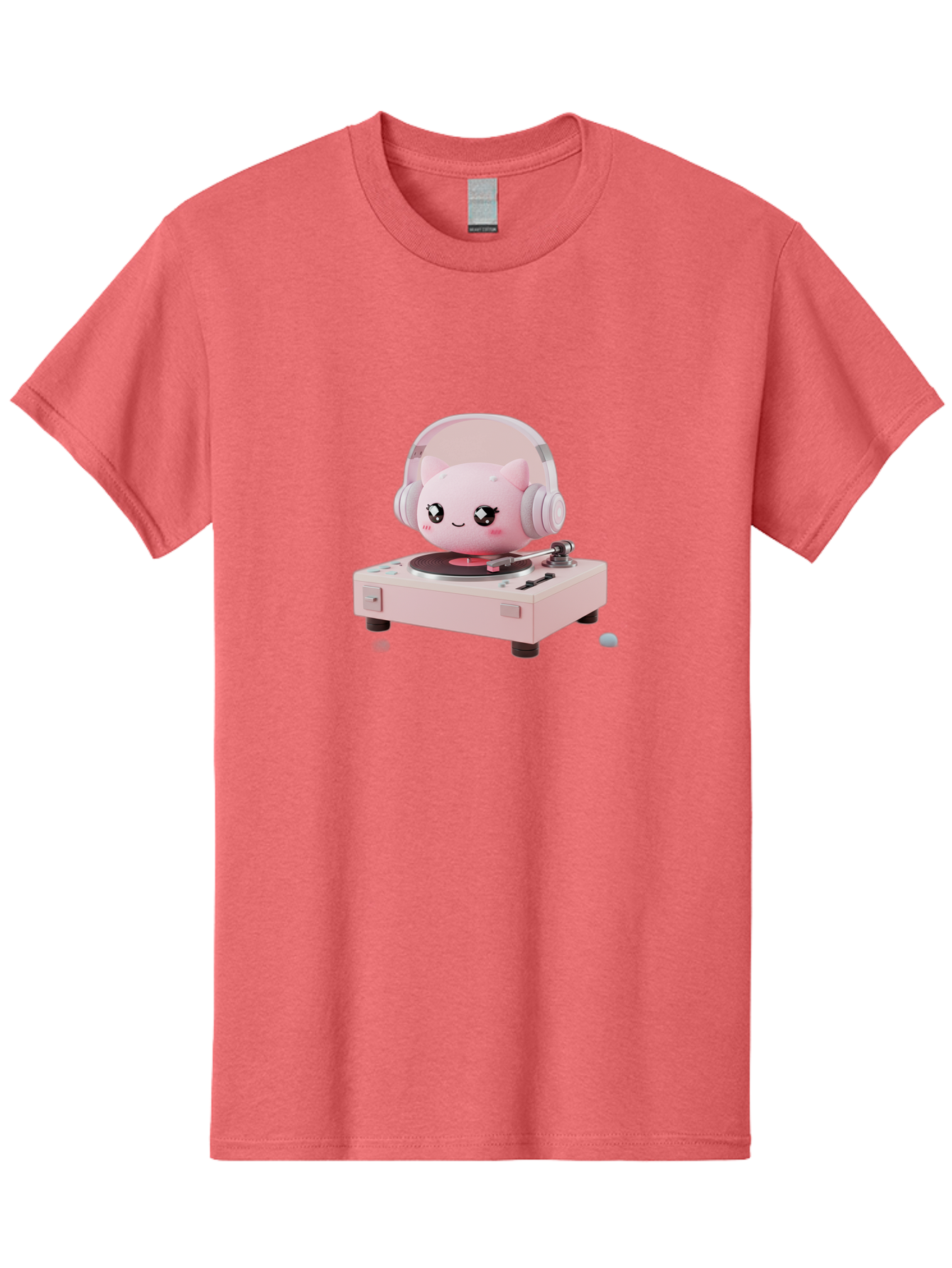 Jigglypuff-Listening-Music Men'S Graphic Tee, 100% Cotton, Comfortable Casual Summer Wear, Machine Washable, Jigglypuff Listening To Music, Pink Record Player, Pastel Colors, Cartoon Character, Retro Gaming, Nostalgic Vibes, Cute Illustration, Bad231