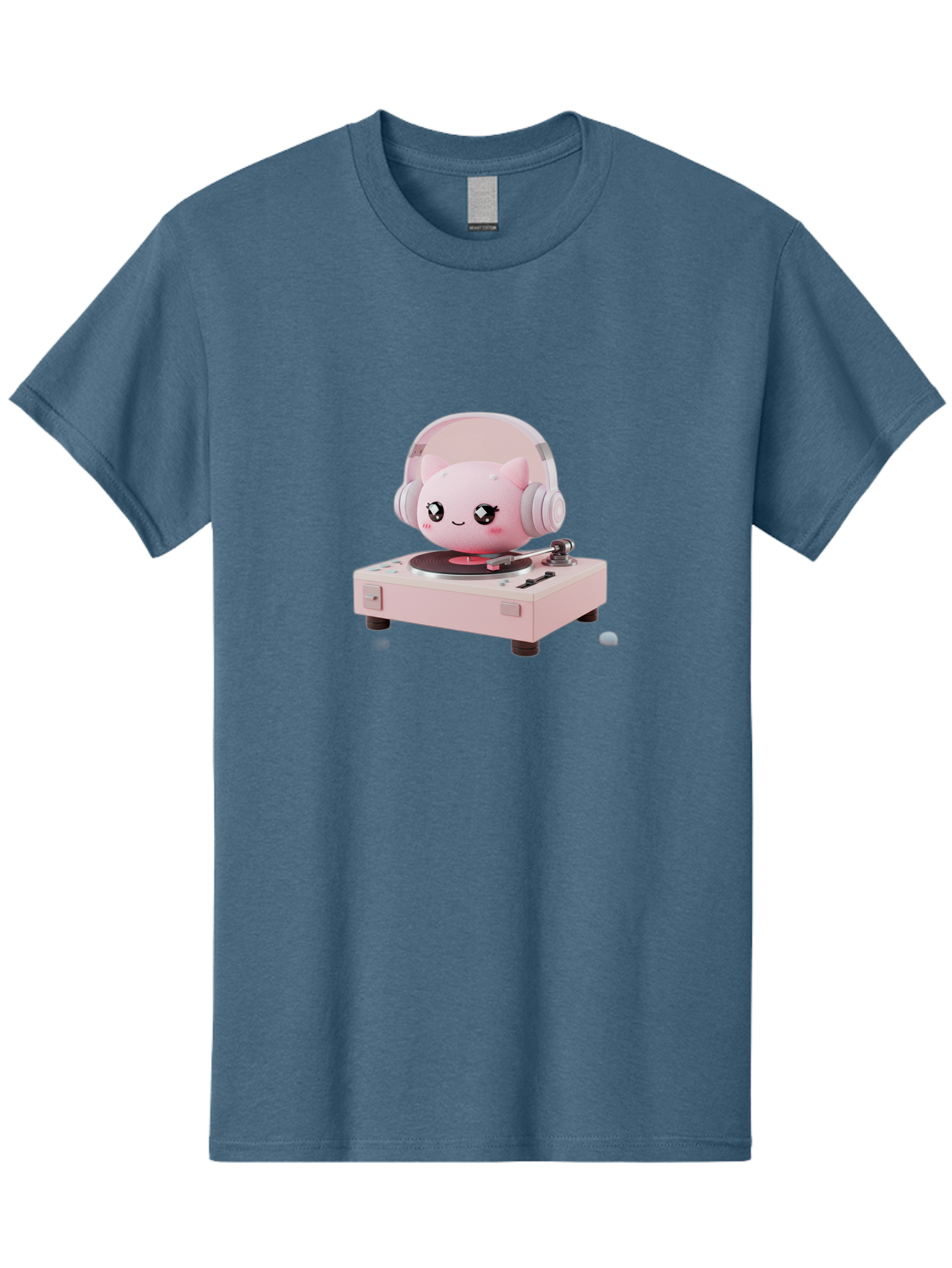 Jigglypuff-Listening-Music Men'S Graphic Tee, 100% Cotton, Comfortable Casual Summer Wear, Machine Washable, Jigglypuff Listening To Music, Pink Record Player, Pastel Colors, Cartoon Character, Retro Gaming, Nostalgic Vibes, Cute Illustration, Bad231