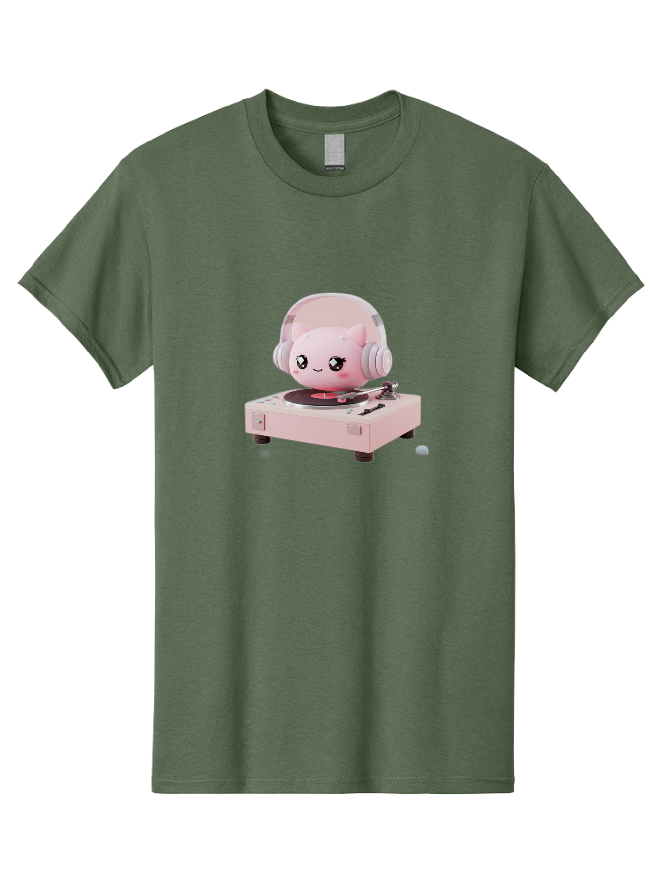 Jigglypuff-Listening-Music Men'S Graphic Tee, 100% Cotton, Comfortable Casual Summer Wear, Machine Washable, Jigglypuff Listening To Music, Pink Record Player, Pastel Colors, Cartoon Character, Retro Gaming, Nostalgic Vibes, Cute Illustration, Bad231