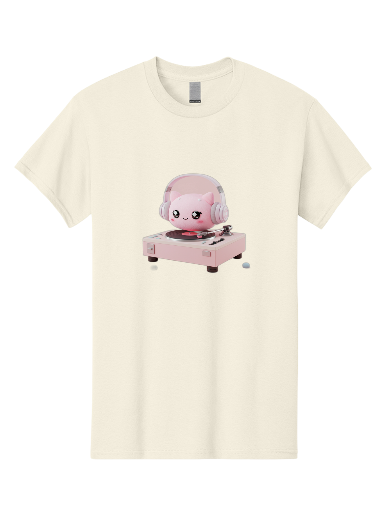 Jigglypuff-Listening-Music Men'S Graphic Tee, 100% Cotton, Comfortable Casual Summer Wear, Machine Washable, Jigglypuff Listening To Music, Pink Record Player, Pastel Colors, Cartoon Character, Retro Gaming, Nostalgic Vibes, Cute Illustration, Bad231