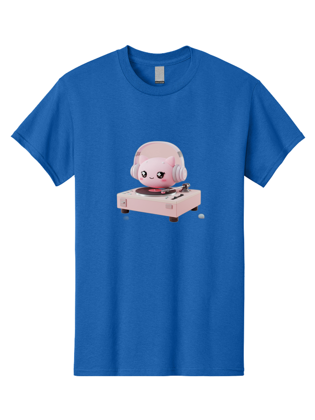 Jigglypuff-Listening-Music Men'S Graphic Tee, 100% Cotton, Comfortable Casual Summer Wear, Machine Washable, Jigglypuff Listening To Music, Pink Record Player, Pastel Colors, Cartoon Character, Retro Gaming, Nostalgic Vibes, Cute Illustration, Bad231