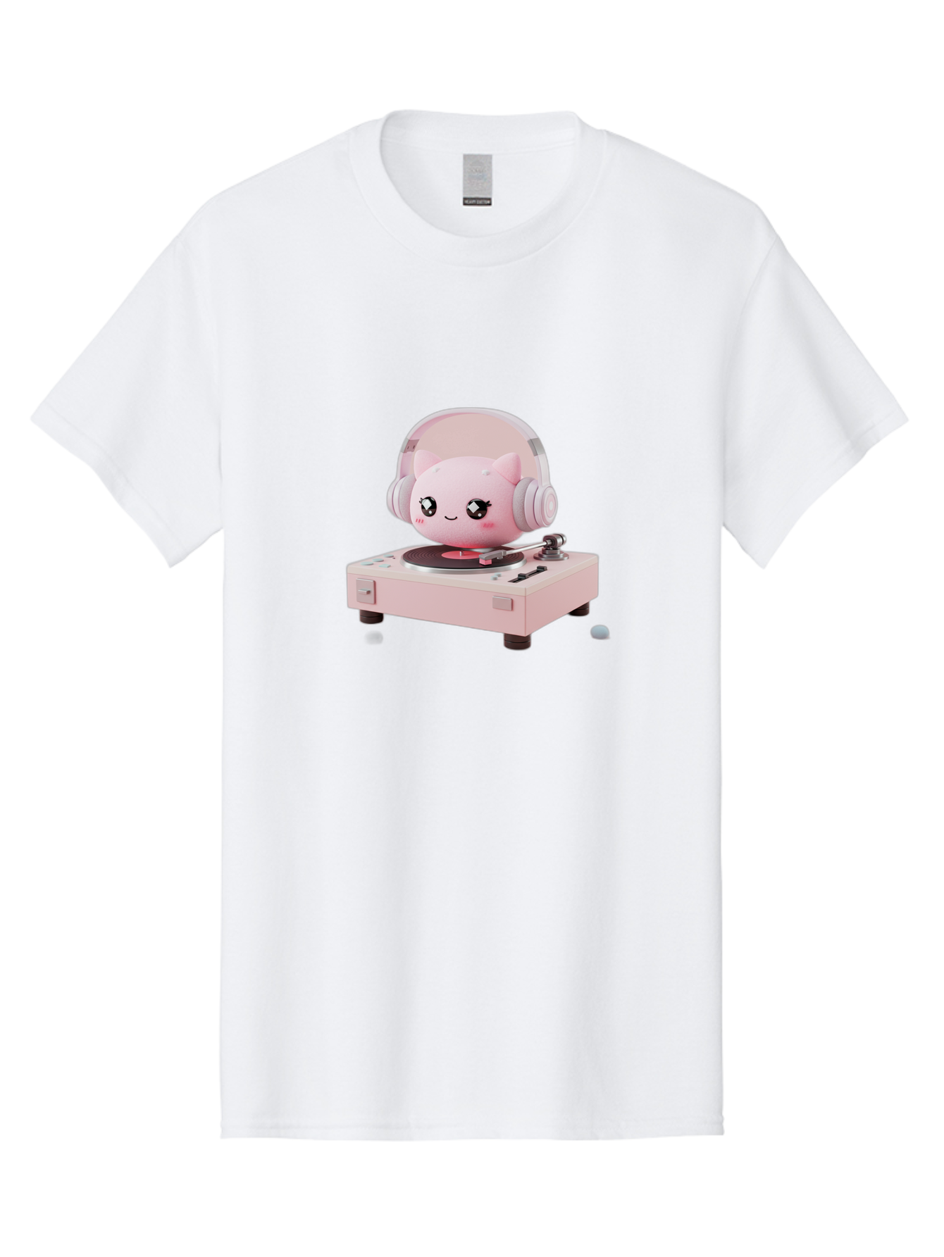 Jigglypuff-Listening-Music Men'S Graphic Tee, 100% Cotton, Comfortable Casual Summer Wear, Machine Washable, Jigglypuff Listening To Music, Pink Record Player, Pastel Colors, Cartoon Character, Retro Gaming, Nostalgic Vibes, Cute Illustration, Bad231