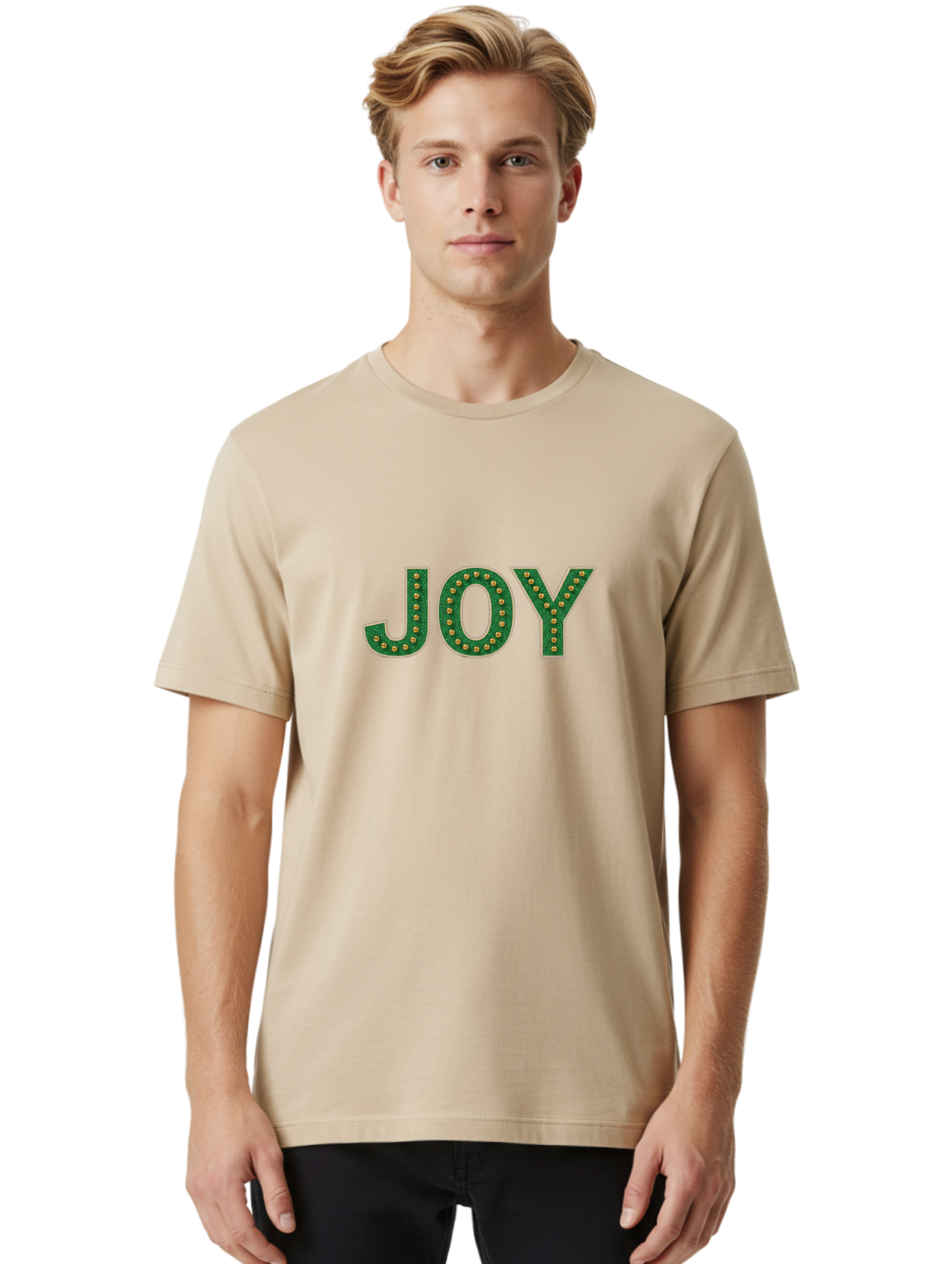 Joy Men'S Graphic Tee, 100% Cotton, Comfortable Casual Summer Wear, Machine Washable, Marquee Letters, Festive Typography, Decorative Design, Celebratory Theme, Joyful Atmosphere, Happiness, Cheerfulness, Bright Lights, Ornate Details Bad232