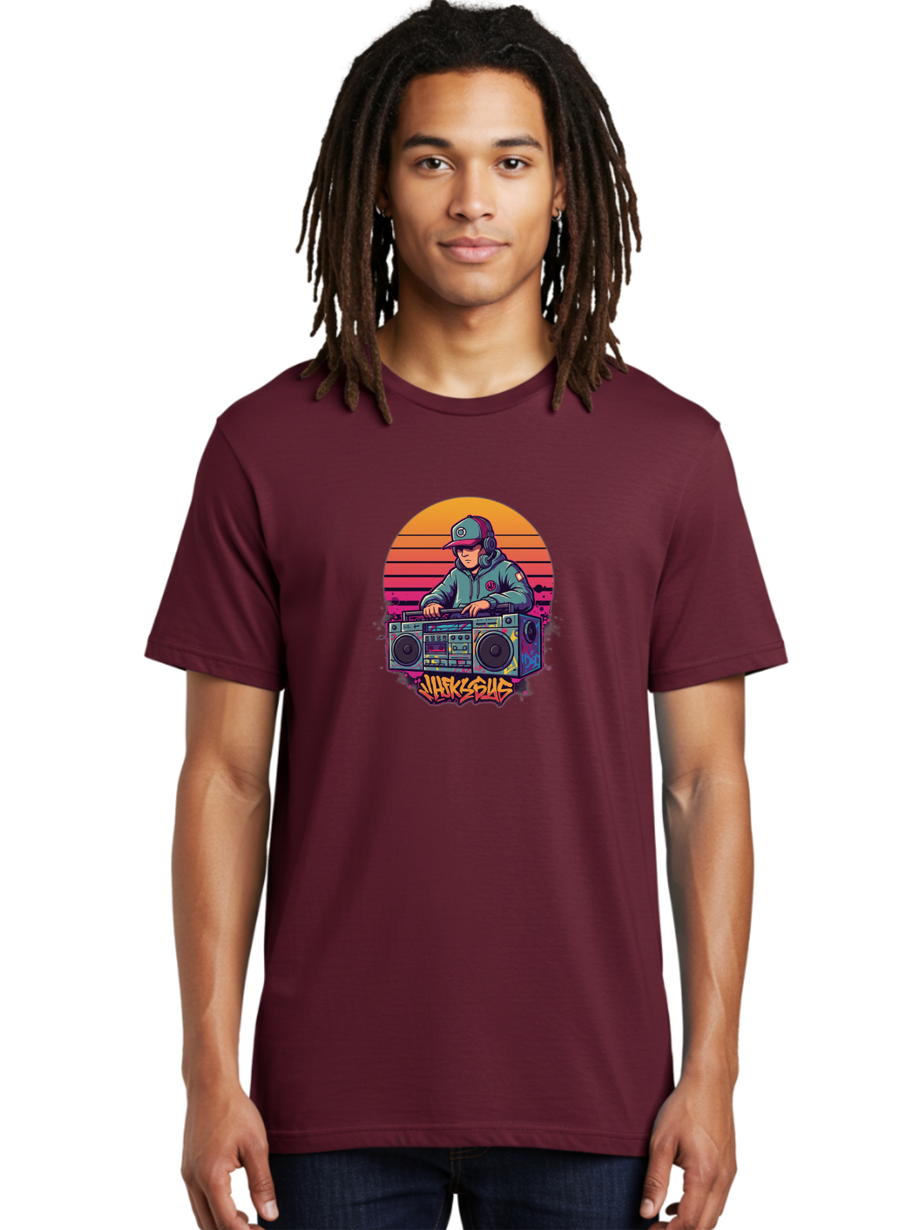 Jukesus Men'S Graphic Tee, 100% Cotton, Comfortable Casual Summer Wear, Machine Washable, Retro Dj, Boombox, Vintage Headphones, Street Style, Graffiti Art, Hip Hop Culture, 90S Nostalgia, Urban Fashion, Mixtape Vibes, Jukesus Logo, Bad233
