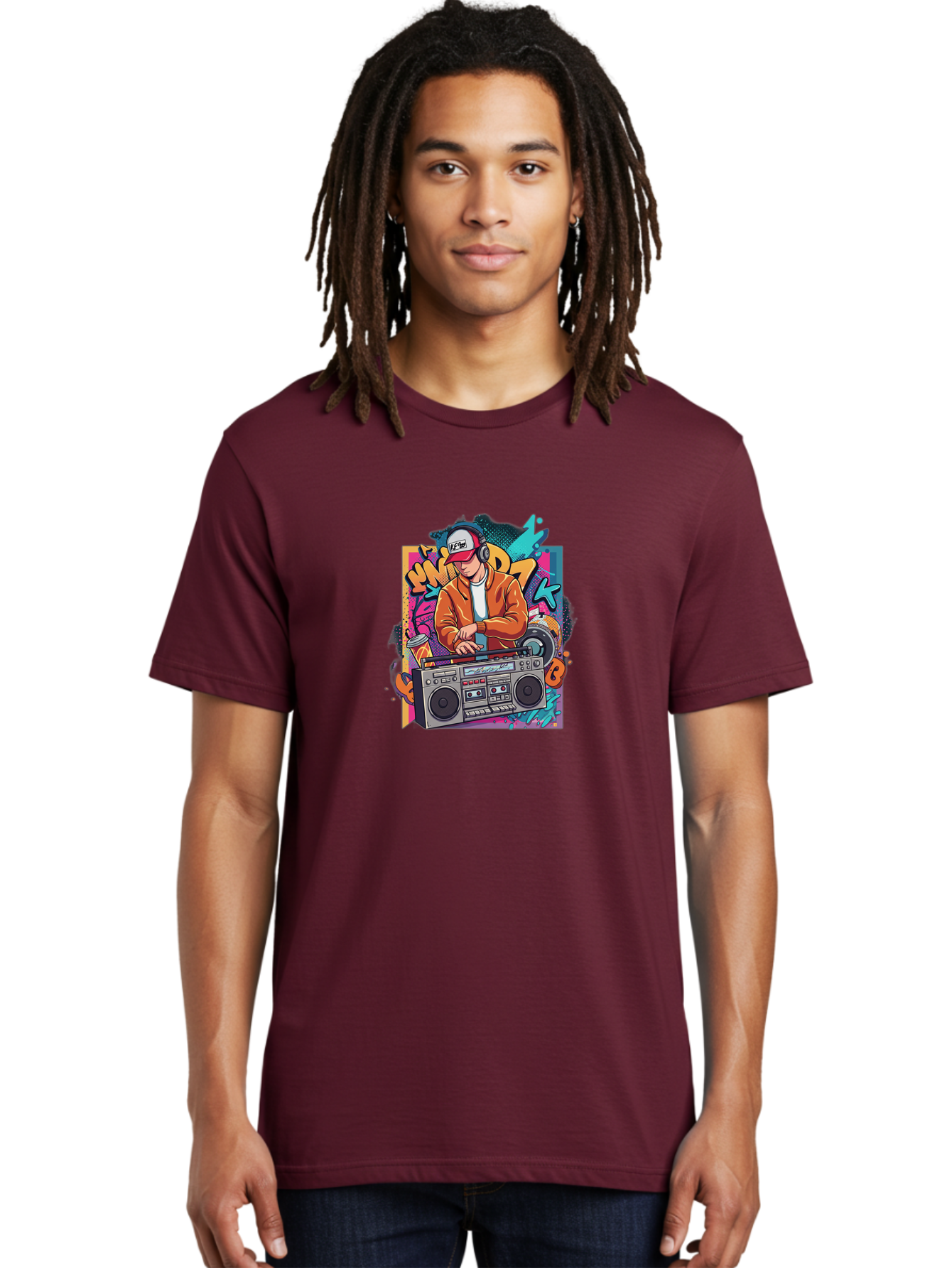 Junk-D-K Men'S Graphic Tee, 100% Cotton, Comfortable Casual Summer Wear, Machine Washable, Dj Spinning Tracks, Retro Boombox, Graffiti Art, Street Culture, Hip Hop Vibes, Urban Music, Vintage Style, Cool Headphones Bad234