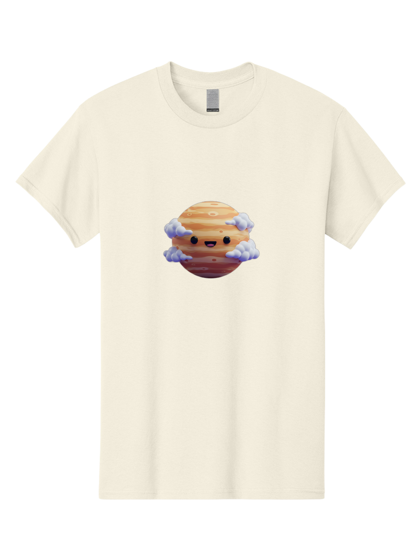 Jupiter-1 Men'S Graphic Tee, 100% Cotton, Comfortable Casual Summer Wear, Machine Washable, Cartoon Jupiter, Smiling Planet, Kawaii Space, Astronomy Illustration, Happy Jupiter, Fluffy Clouds, Solar System, Planet Character, Orange Stripes, Bad235