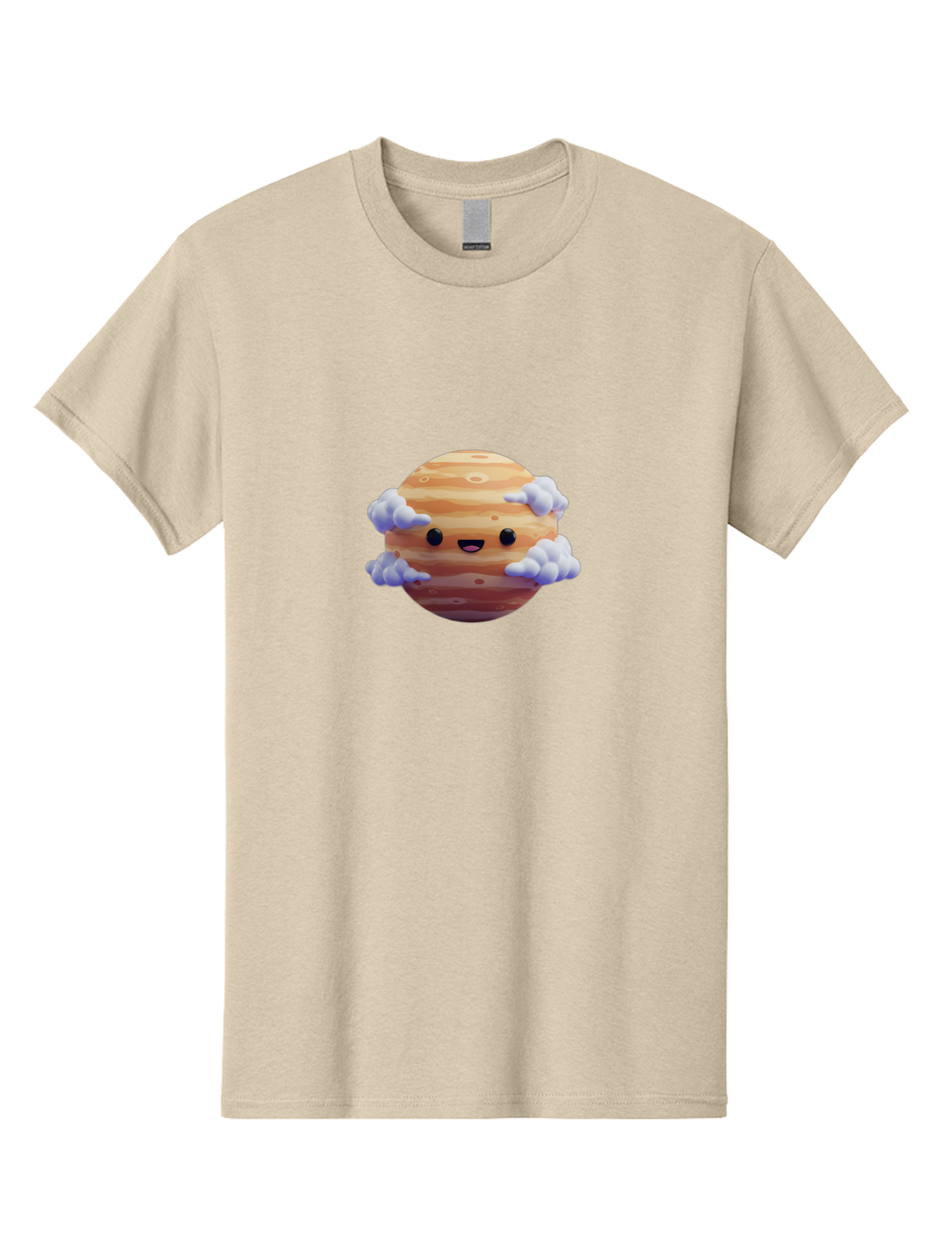 Jupiter-1 Men'S Graphic Tee, 100% Cotton, Comfortable Casual Summer Wear, Machine Washable, Cartoon Jupiter, Smiling Planet, Kawaii Space, Astronomy Illustration, Happy Jupiter, Fluffy Clouds, Solar System, Planet Character, Orange Stripes, Bad235